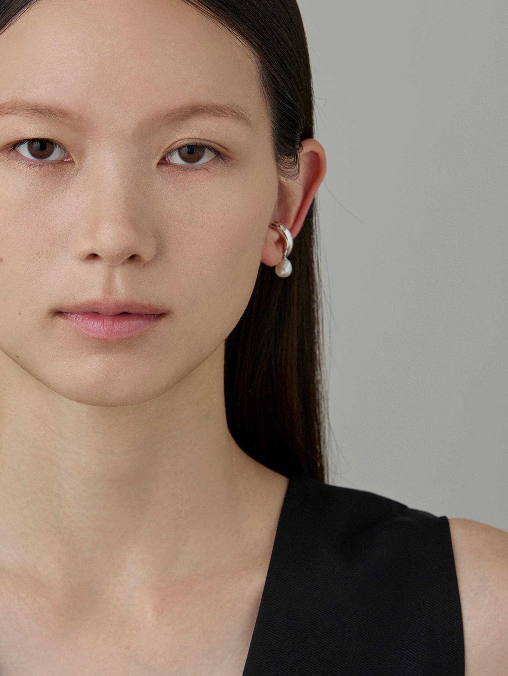 Drop Pearl Earcuff -Silver-