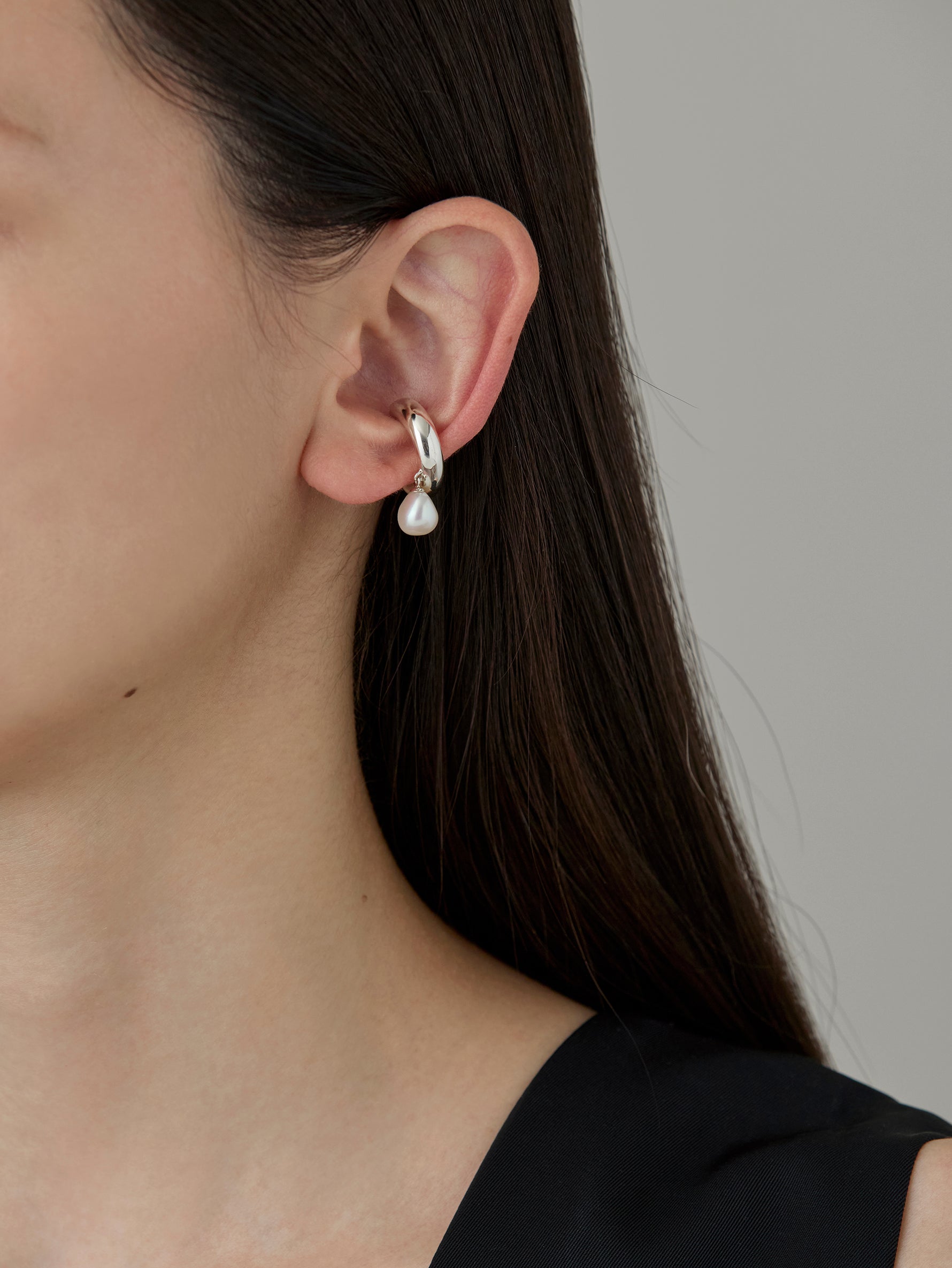 Drop Pearl Earcuff -Silver-