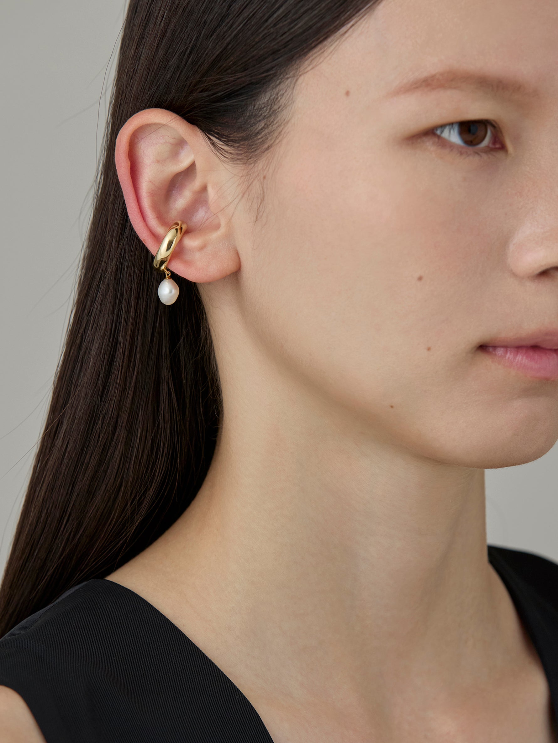 Drop Pearl Earcuff -Gold-