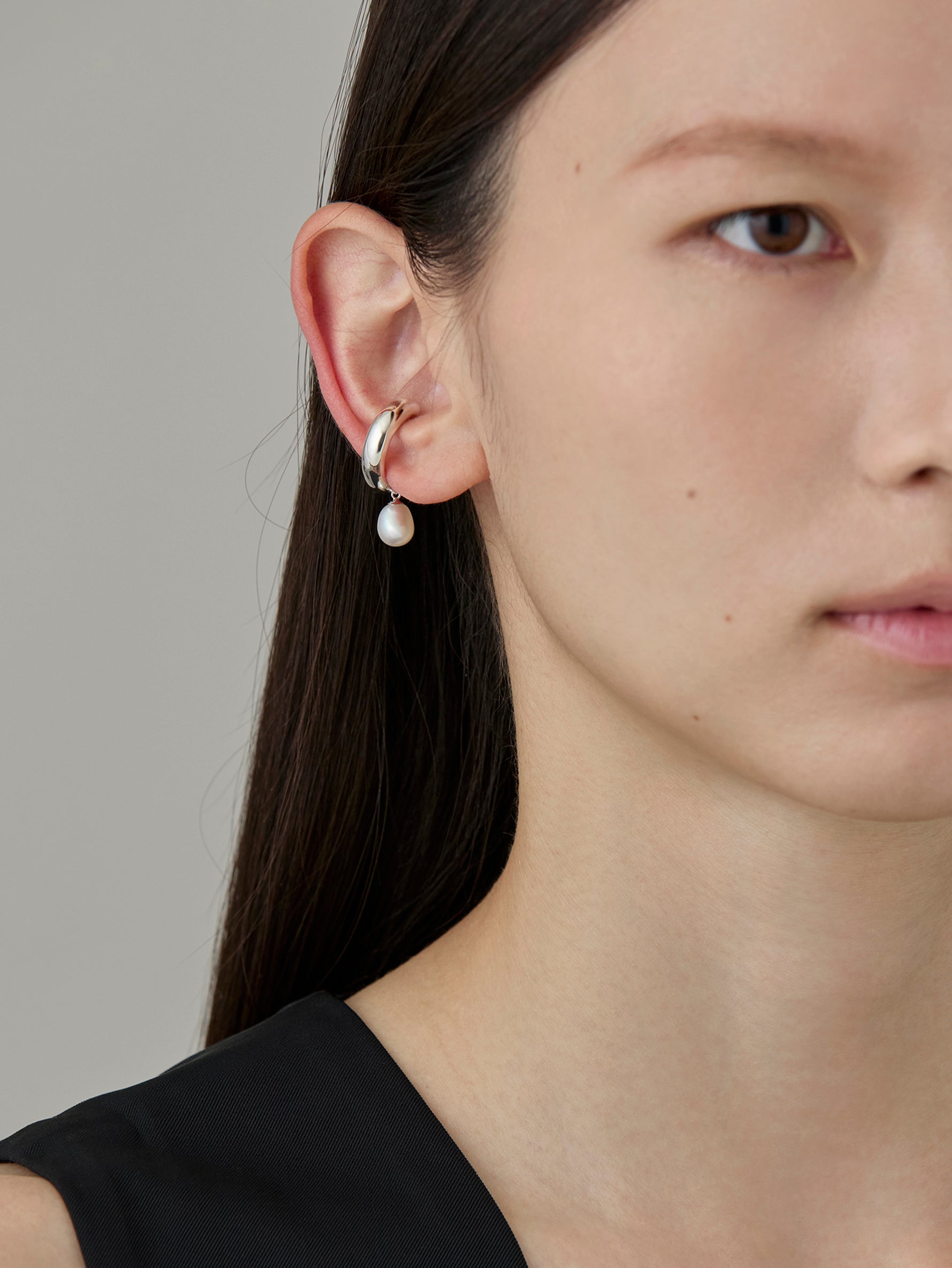 Drop Pearl Earcuff -Silver-