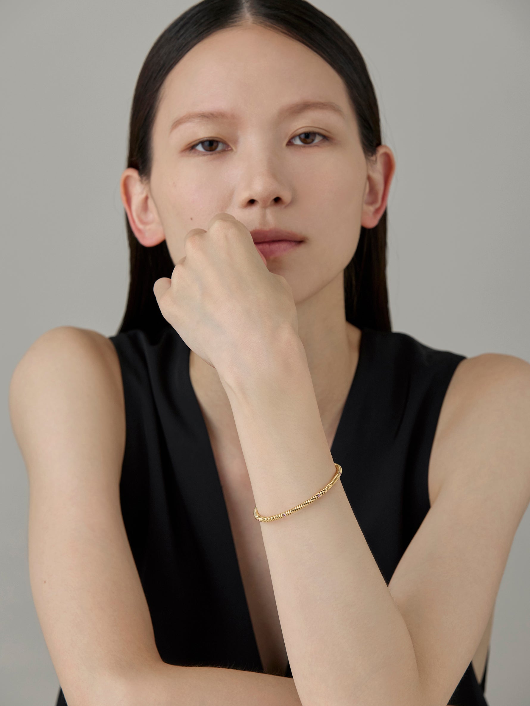 Spring 4 Stone Bangle Pink Sapphire -Gold-