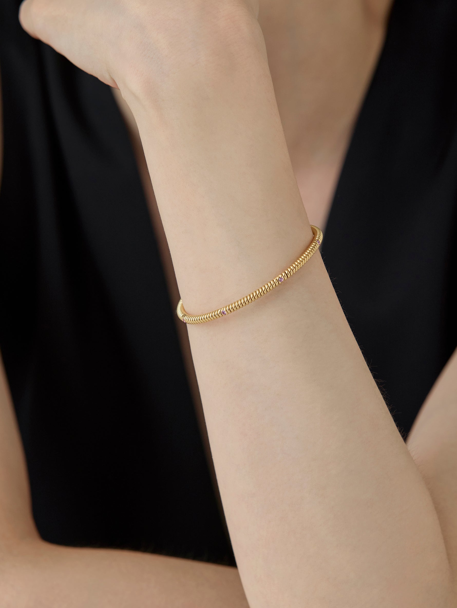 Spring 4 Stone Bangle Pink Sapphire -Gold-