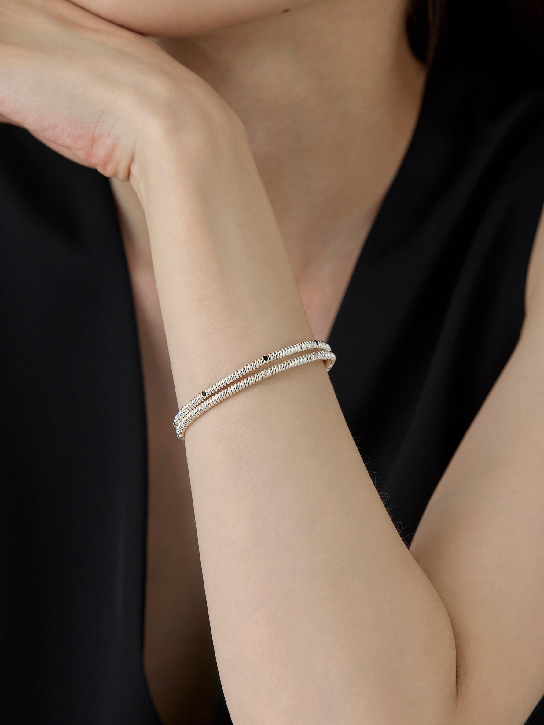 Spring 4 Stone Bangle Diamond -Silver-