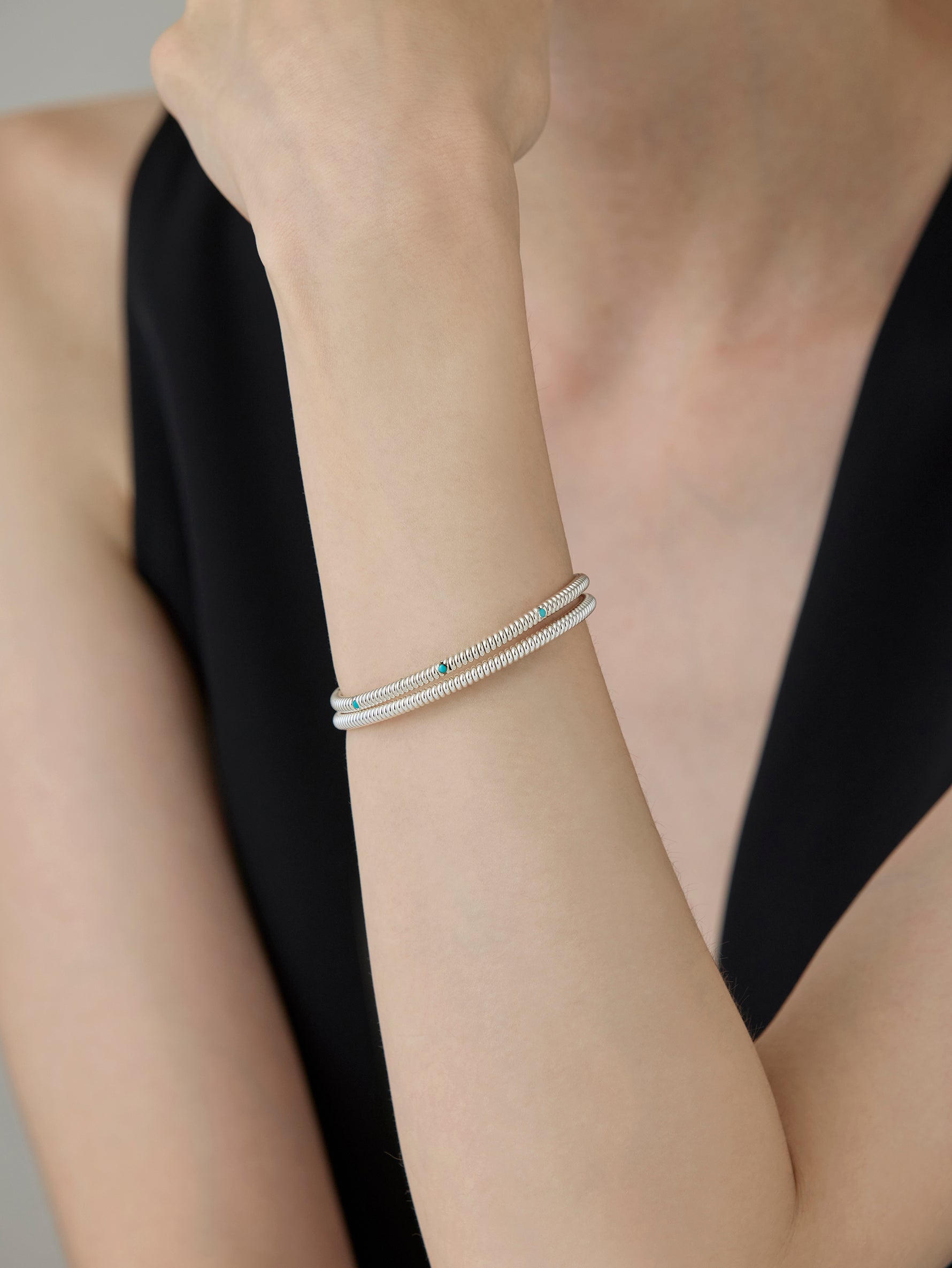 Spring 4 Stone Bangle Diamond -Silver-