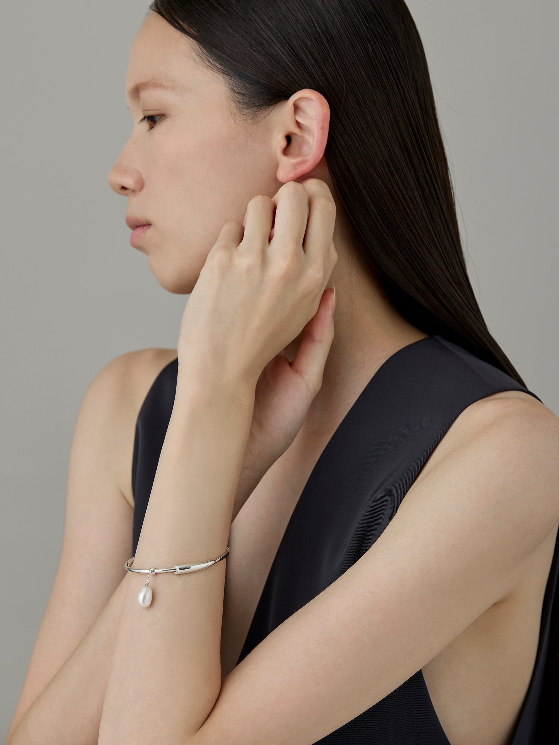Pearl Chain Charm S-Silver-