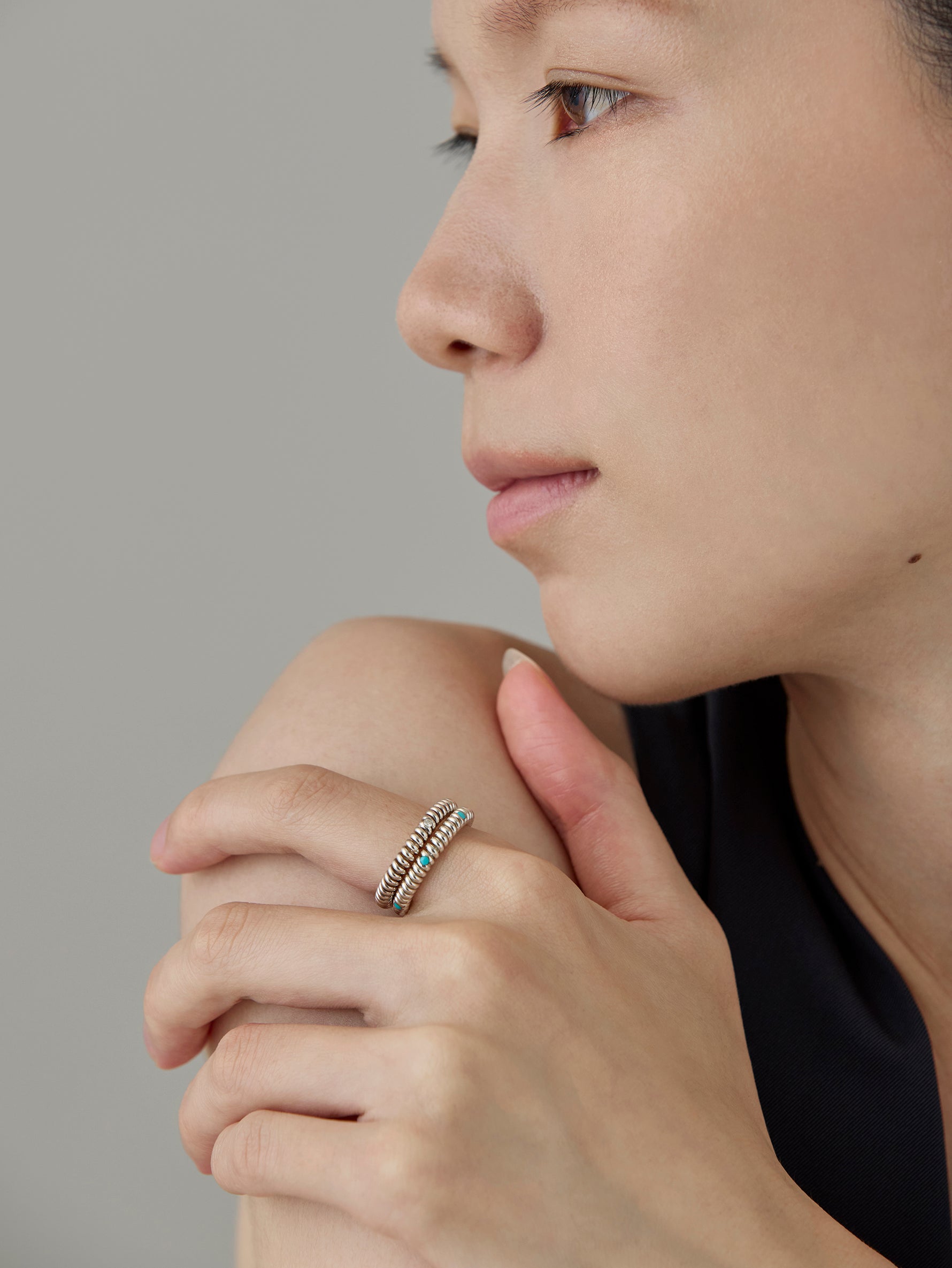 Spring 6 Stone Ring Diamond -Silver-