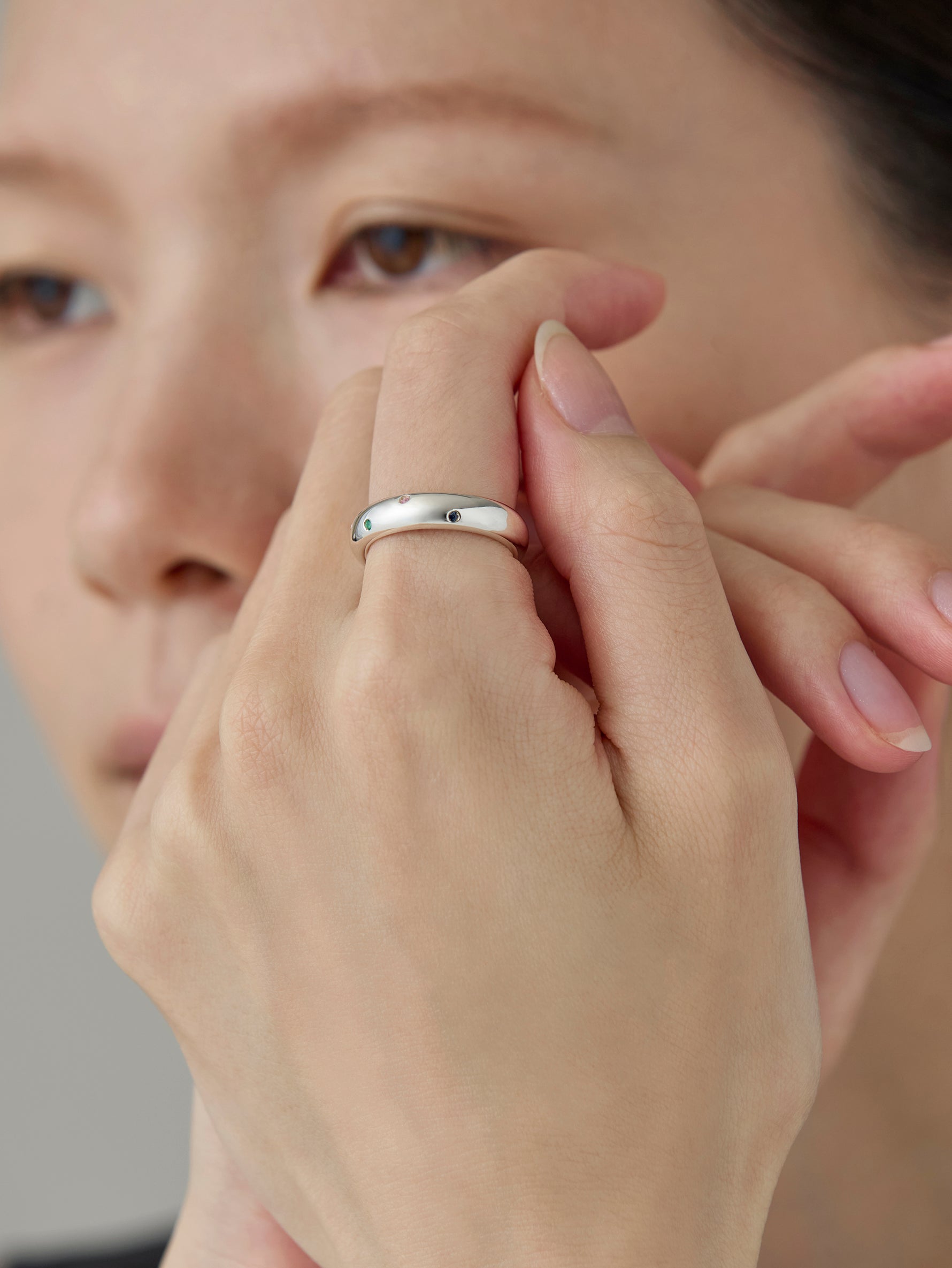 Drop Ring Multi Stone -Silver-