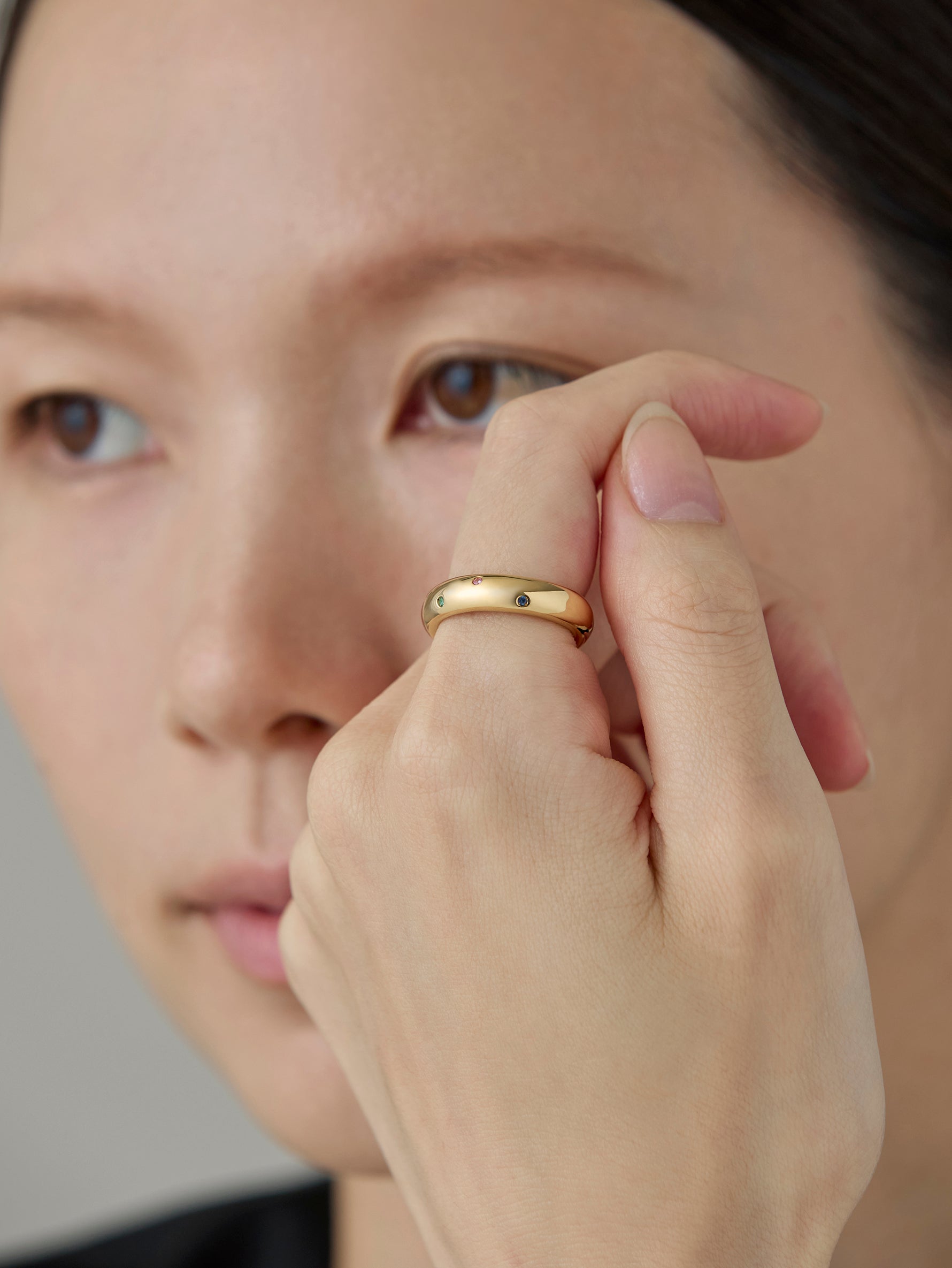 Drop Ring Multi Stone -Gold-