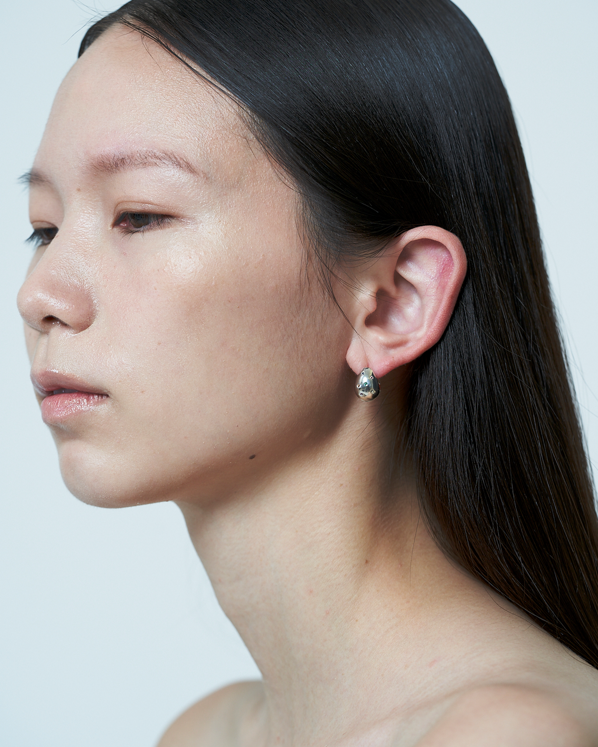 Drop Pierce S Multi Stone -Silver-