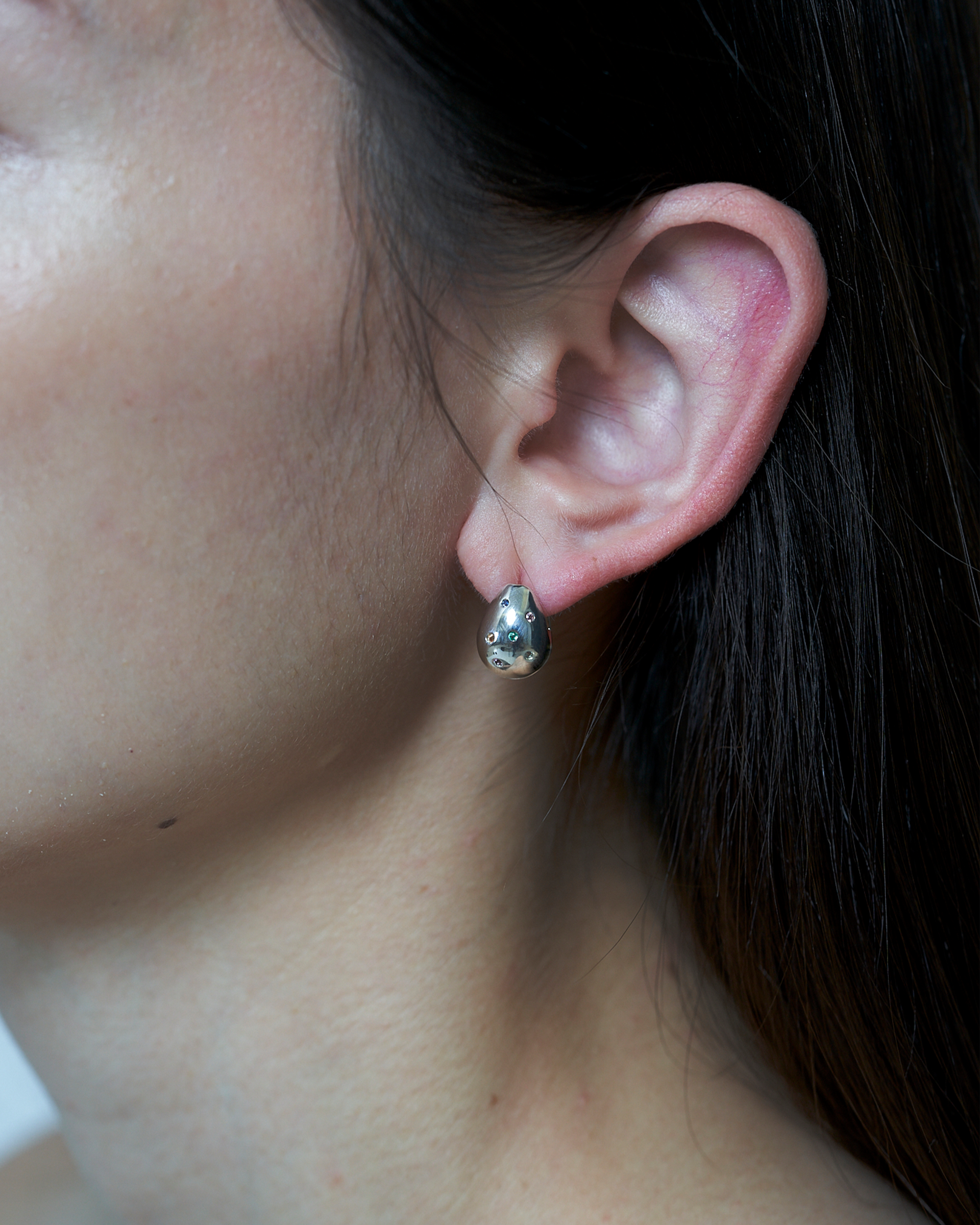 Drop Pierce S Multi Stone -Silver-