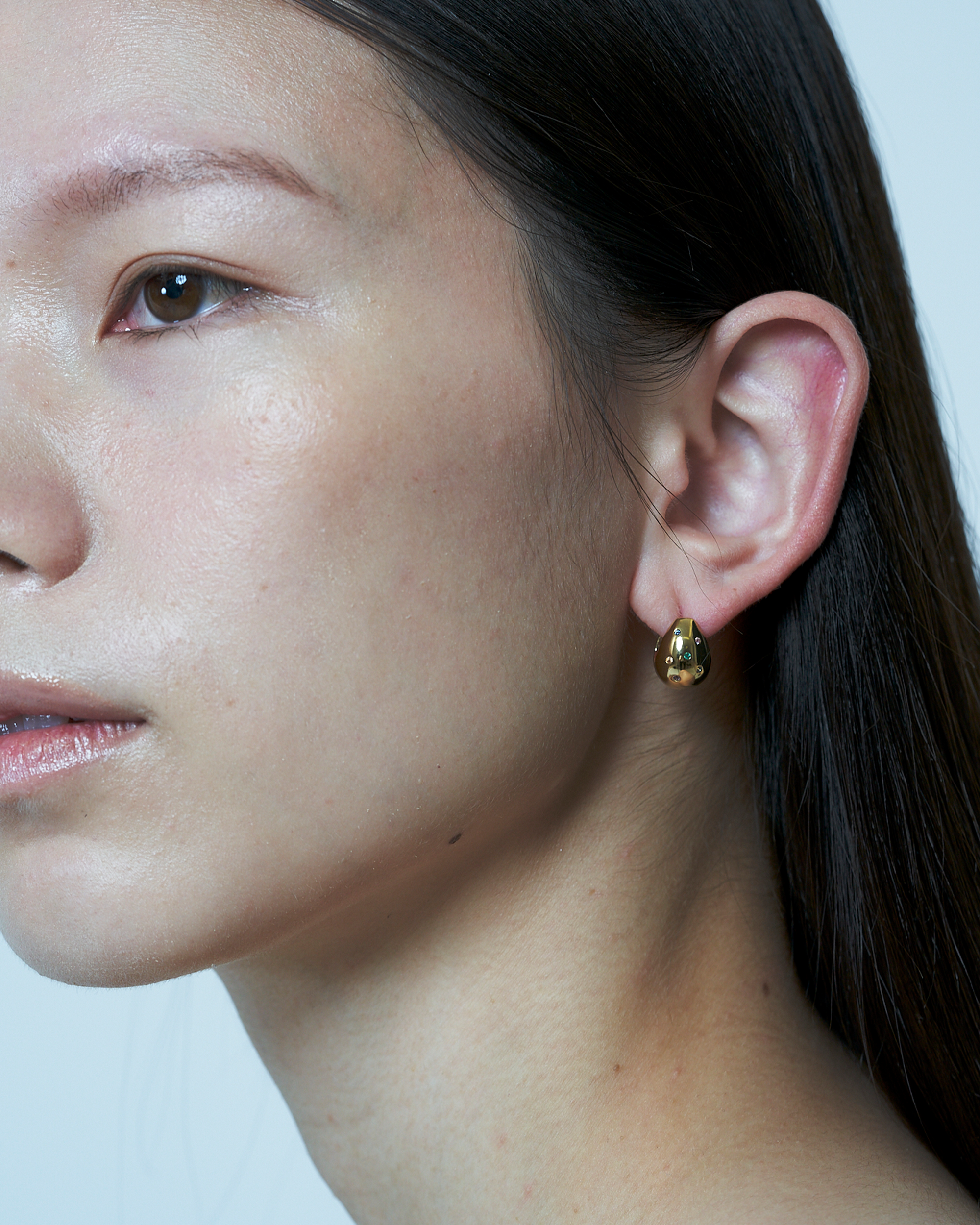 Drop Pierce S Multi Stone -Gold-