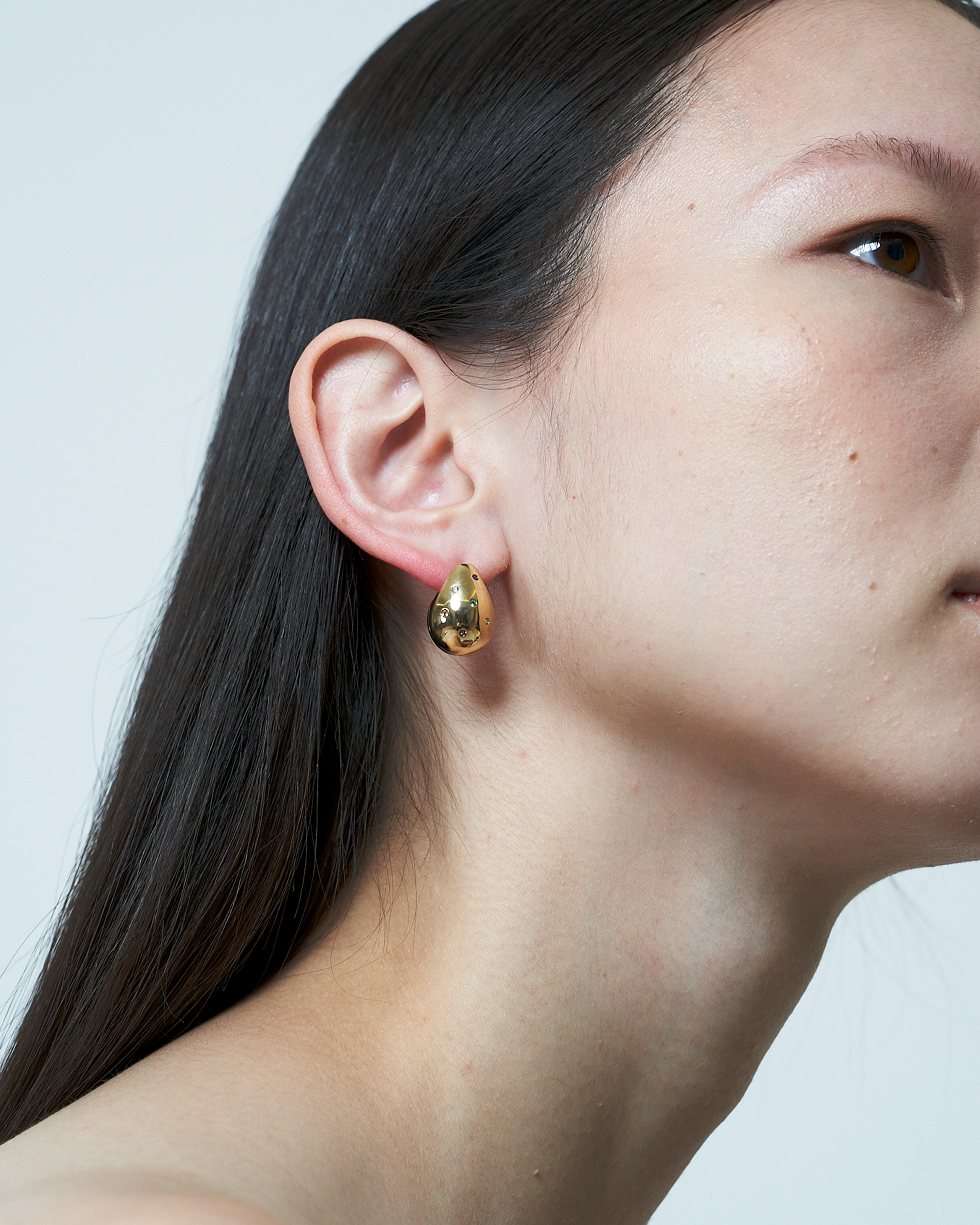 Drop Pierce Multi Stone -Gold-