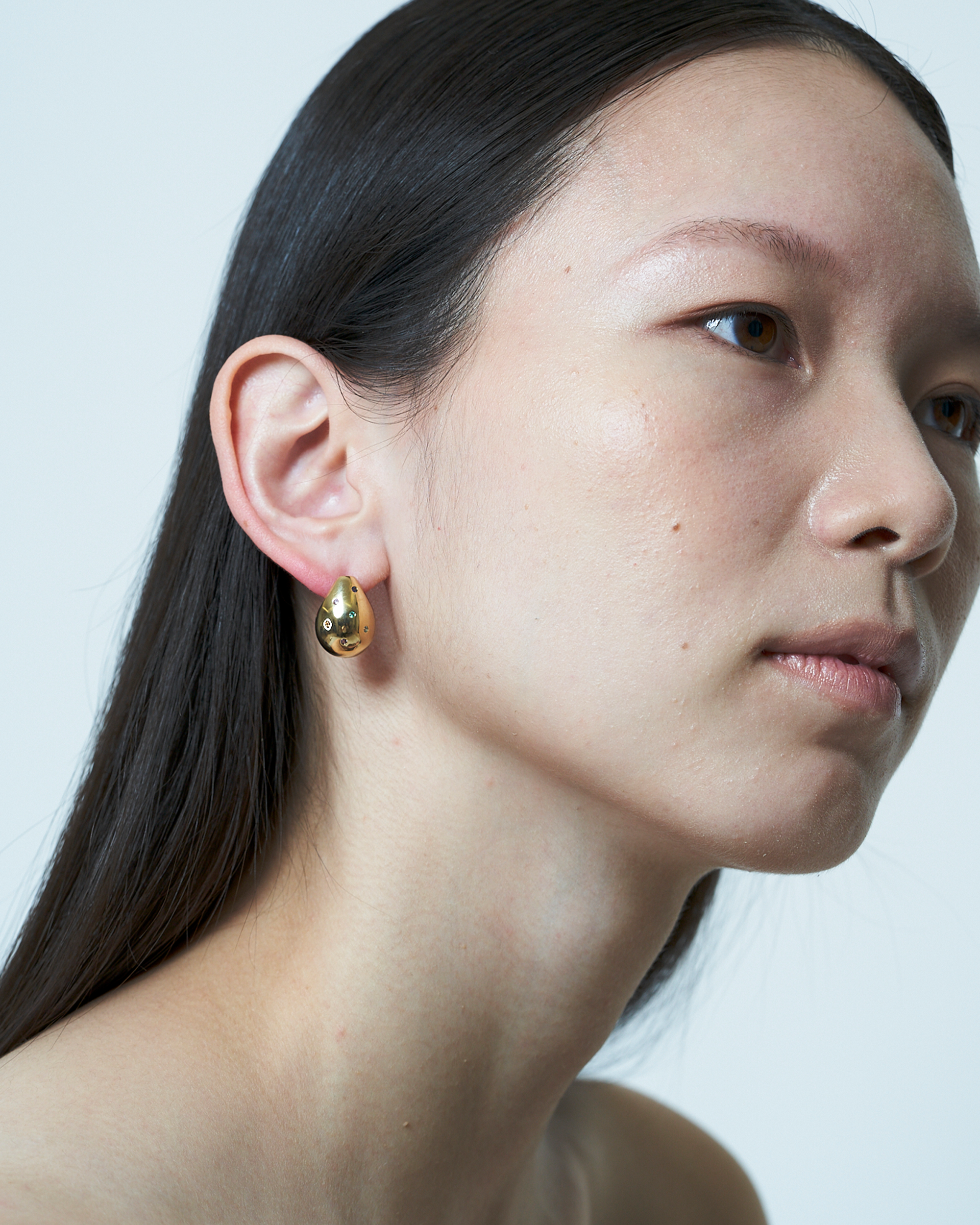 Drop Pierce Multi Stone -Gold-