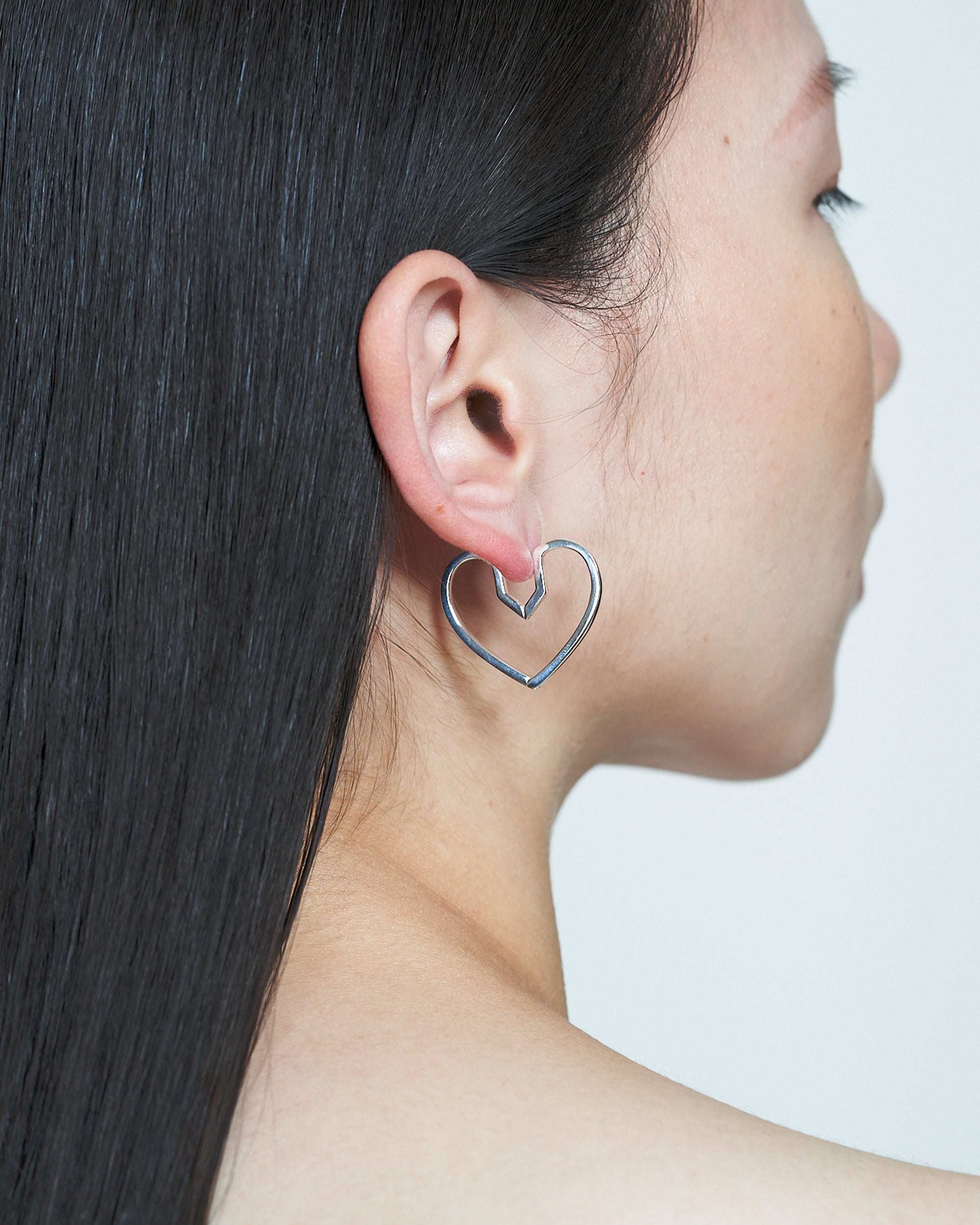 Hug Heart Hoop Pierce M -Silver-