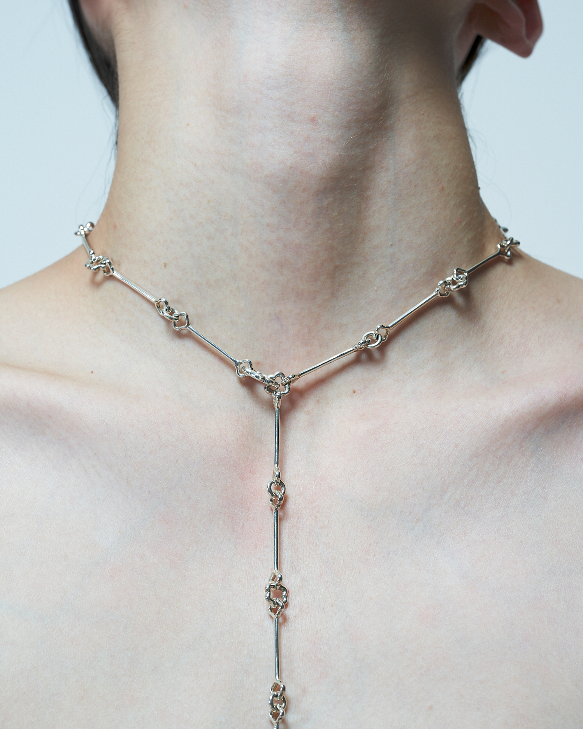 Flower Chain Necklace -Silver-