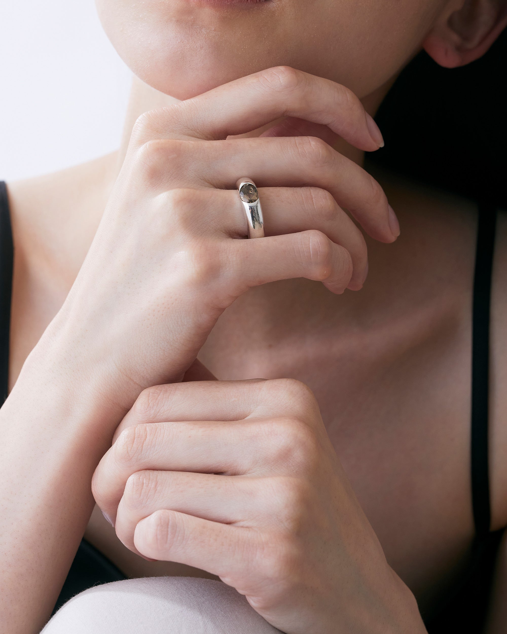 One Stone Ring Smoky quartz -Silver-