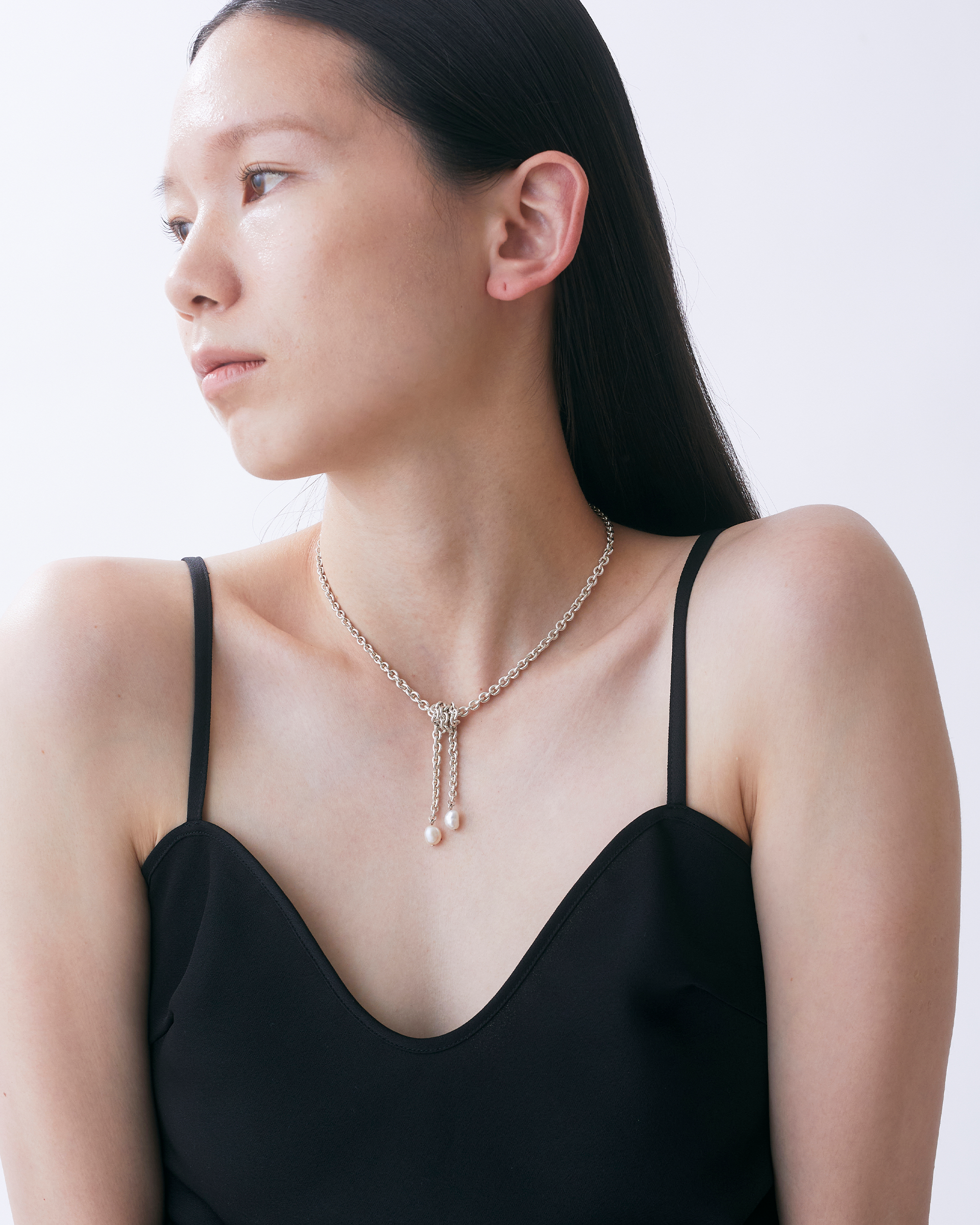 Cord pearl necklace -Silver-