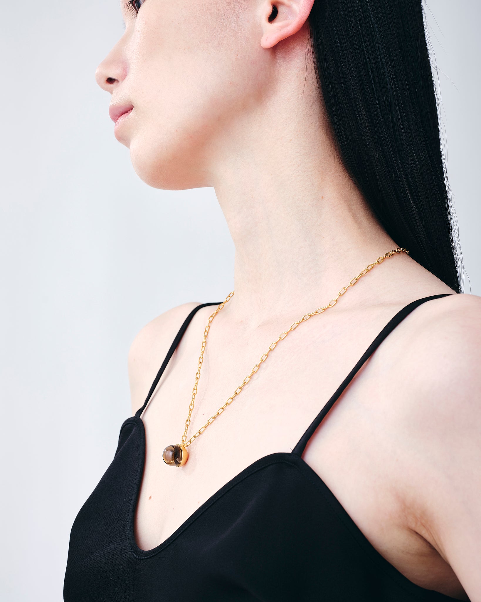 Smoky quartz Cap Necklace Large -Gold-