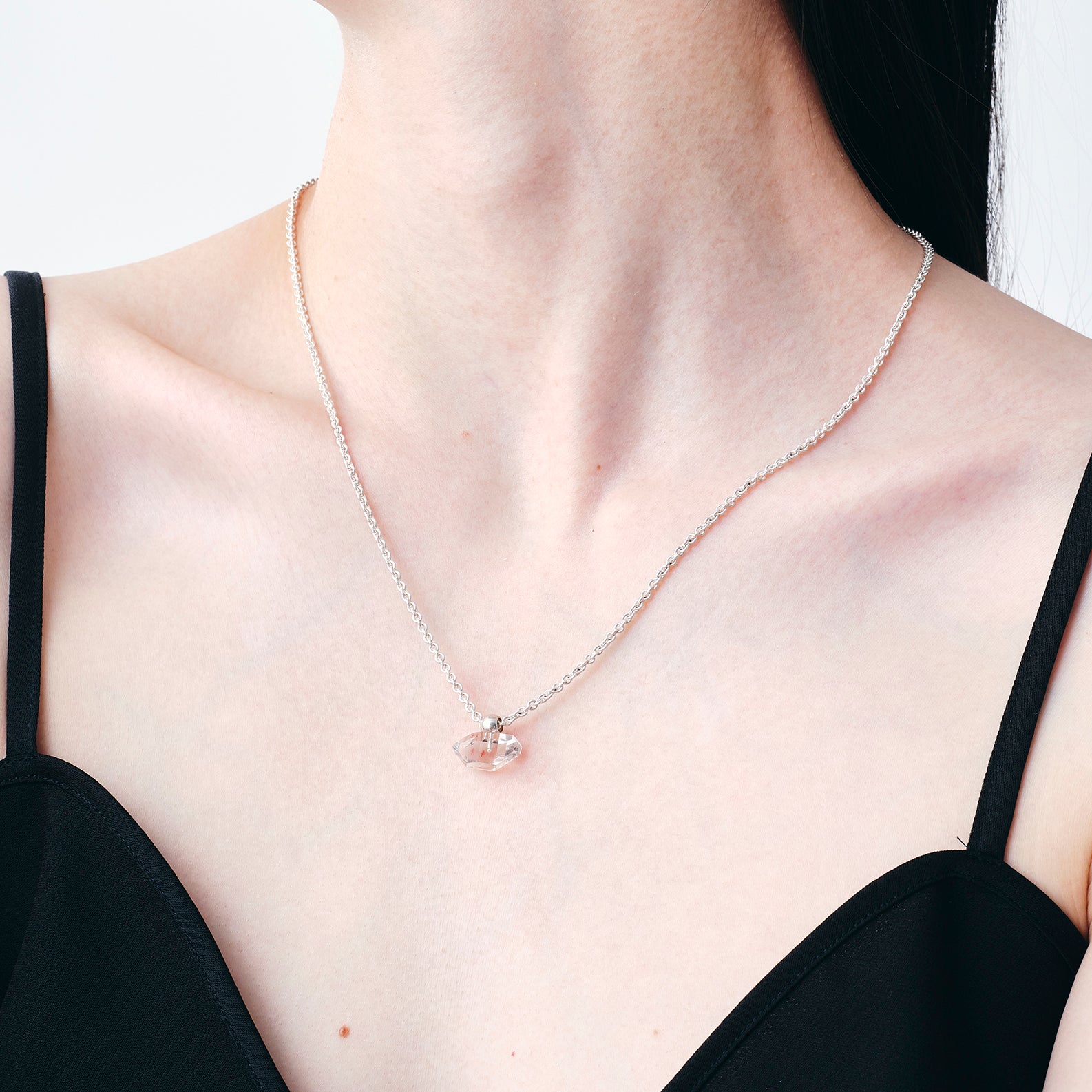 Charm Herkimer Quartz Cord Necklace 70cm -Silver-