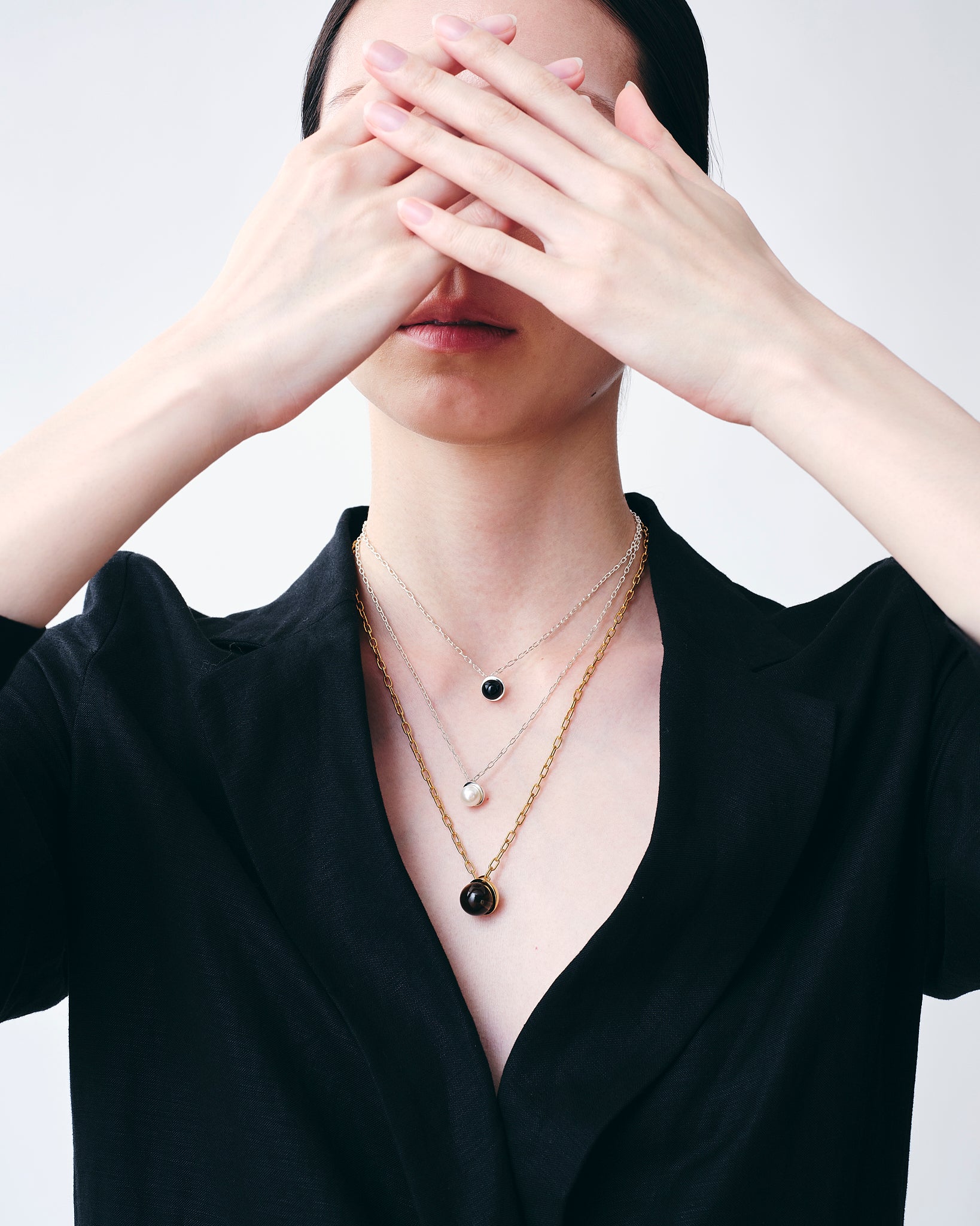 Smoky quartz Cap Necklace Small -Gold-