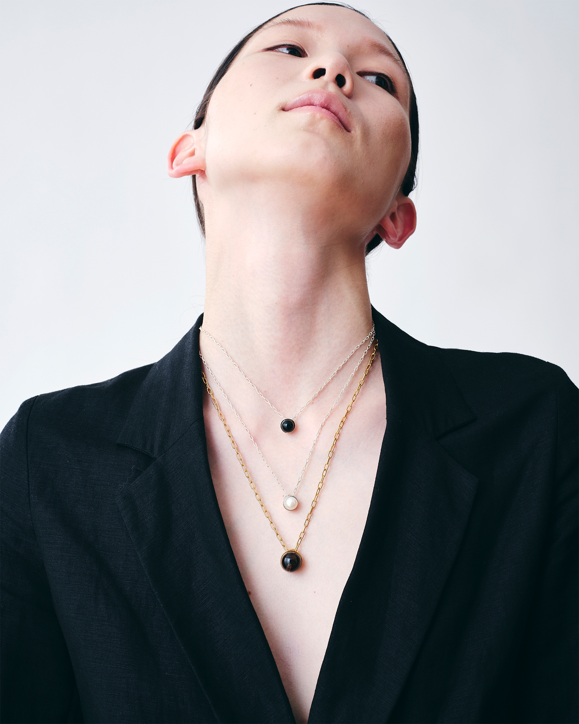 Onyx Cap Necklace Large -Silver-