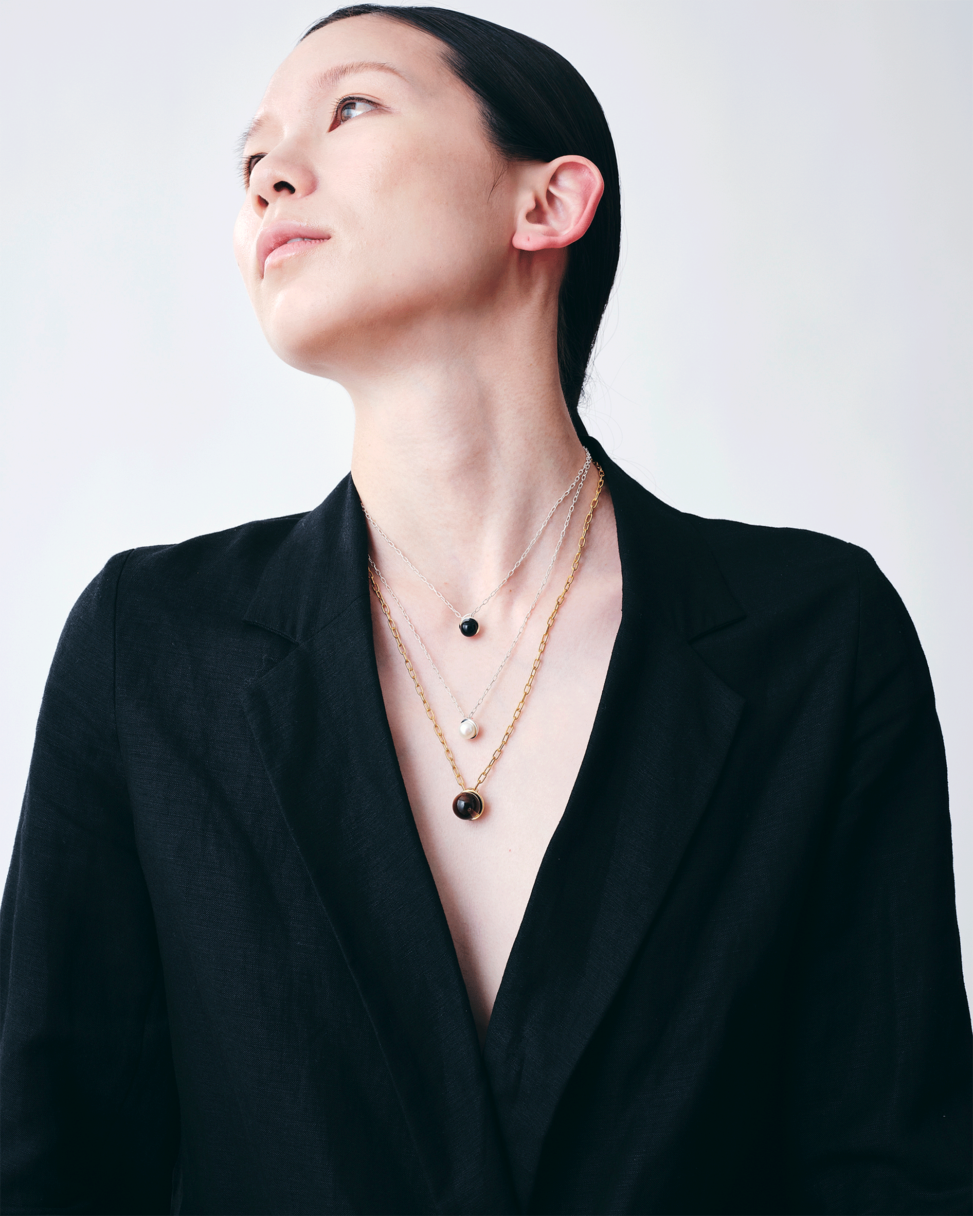 Onyx Cap Necklace Small -Gold-