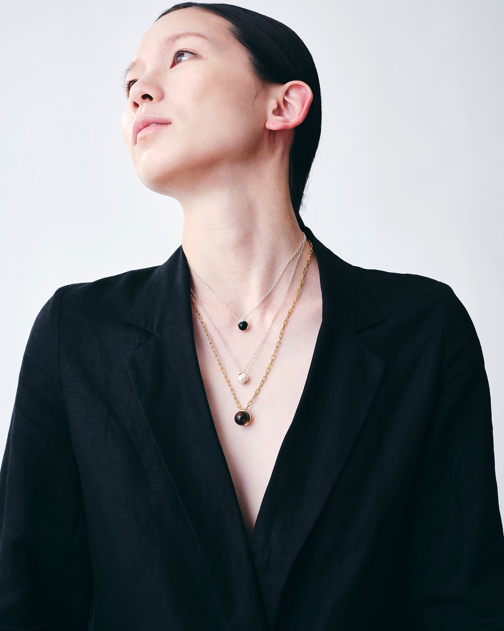 Smoky quartz Cap Necklace Large -Gold-