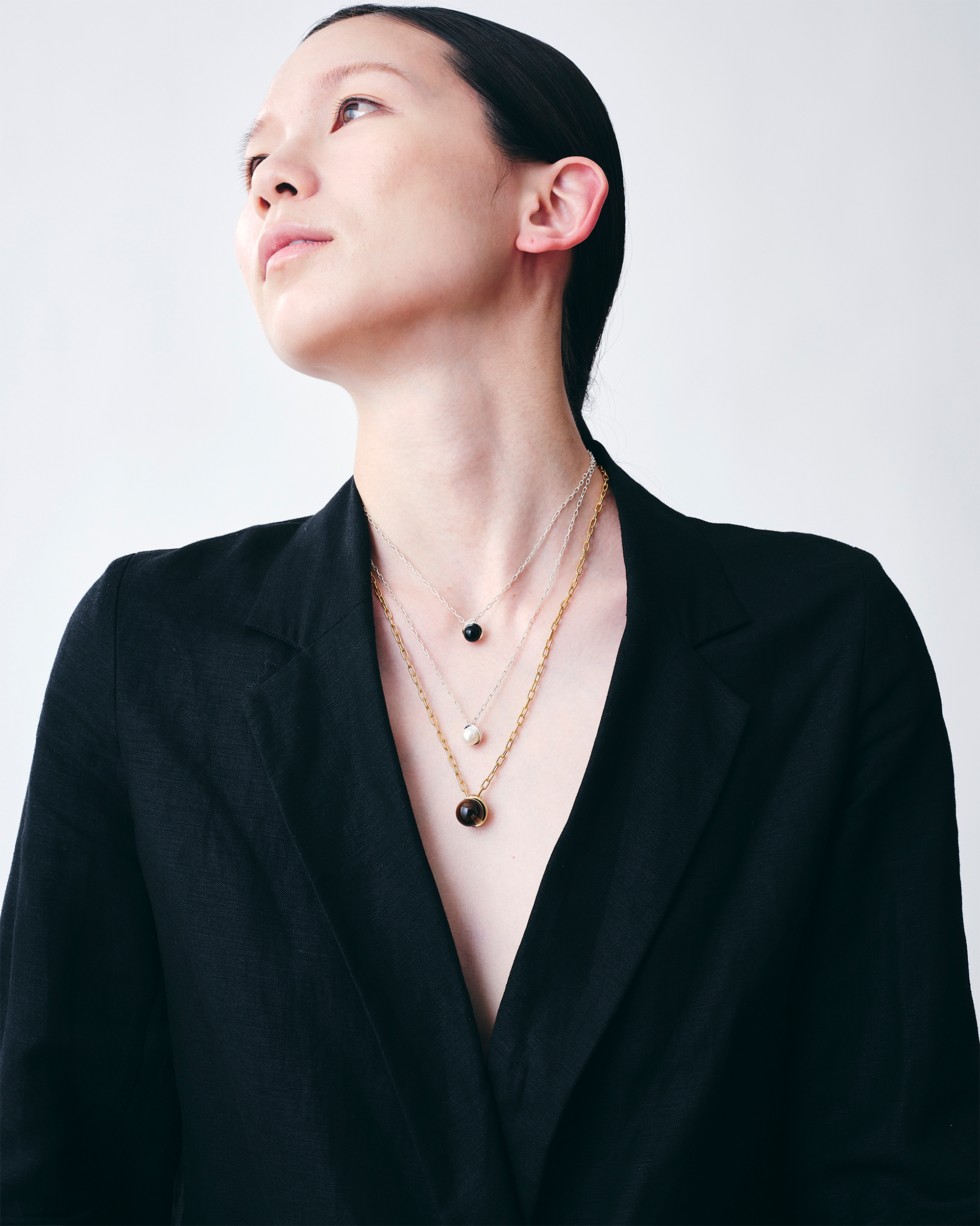 Onyx Cap Necklace Large -Silver-