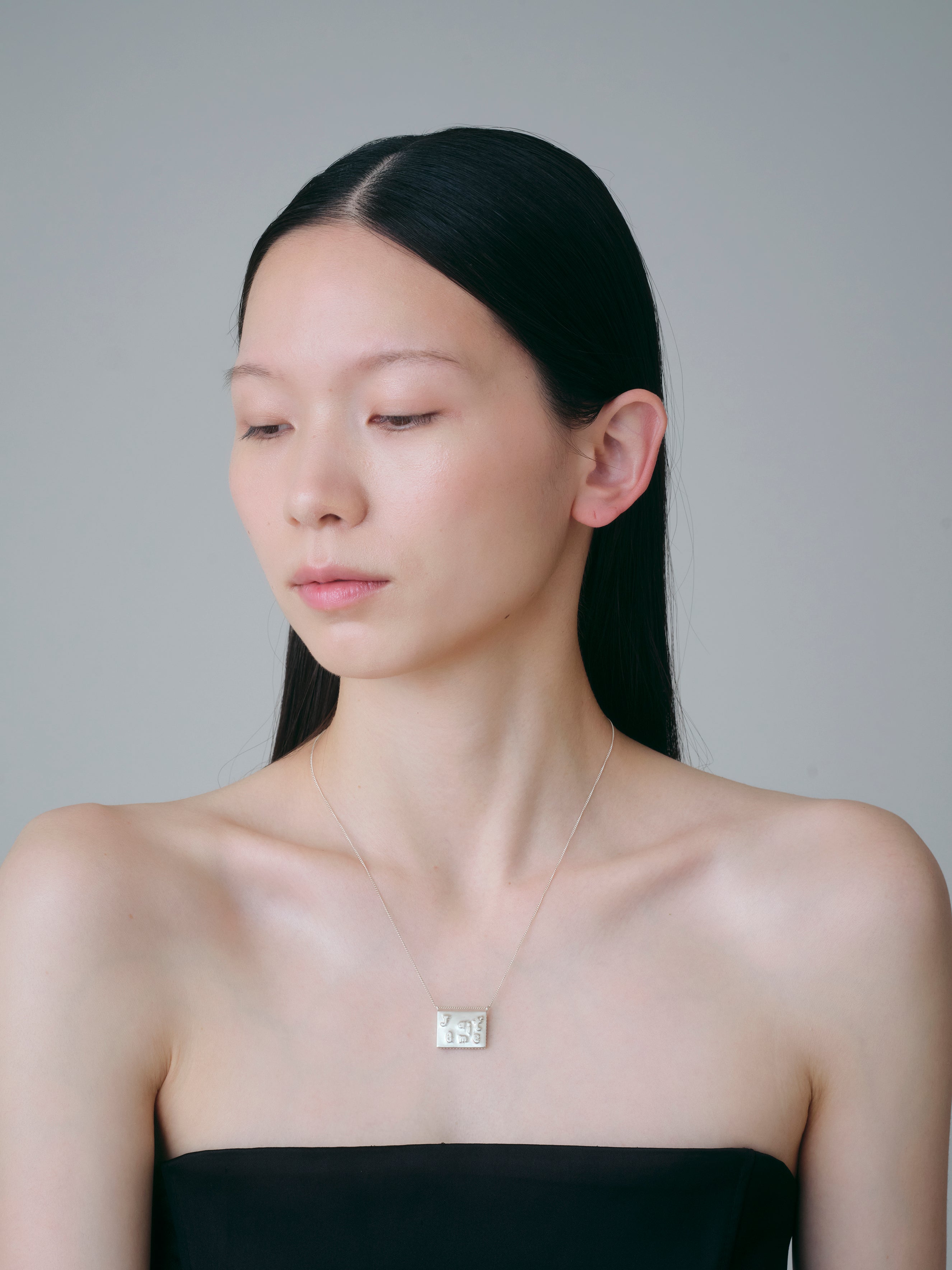 Square Necklace Lettering-Silver-