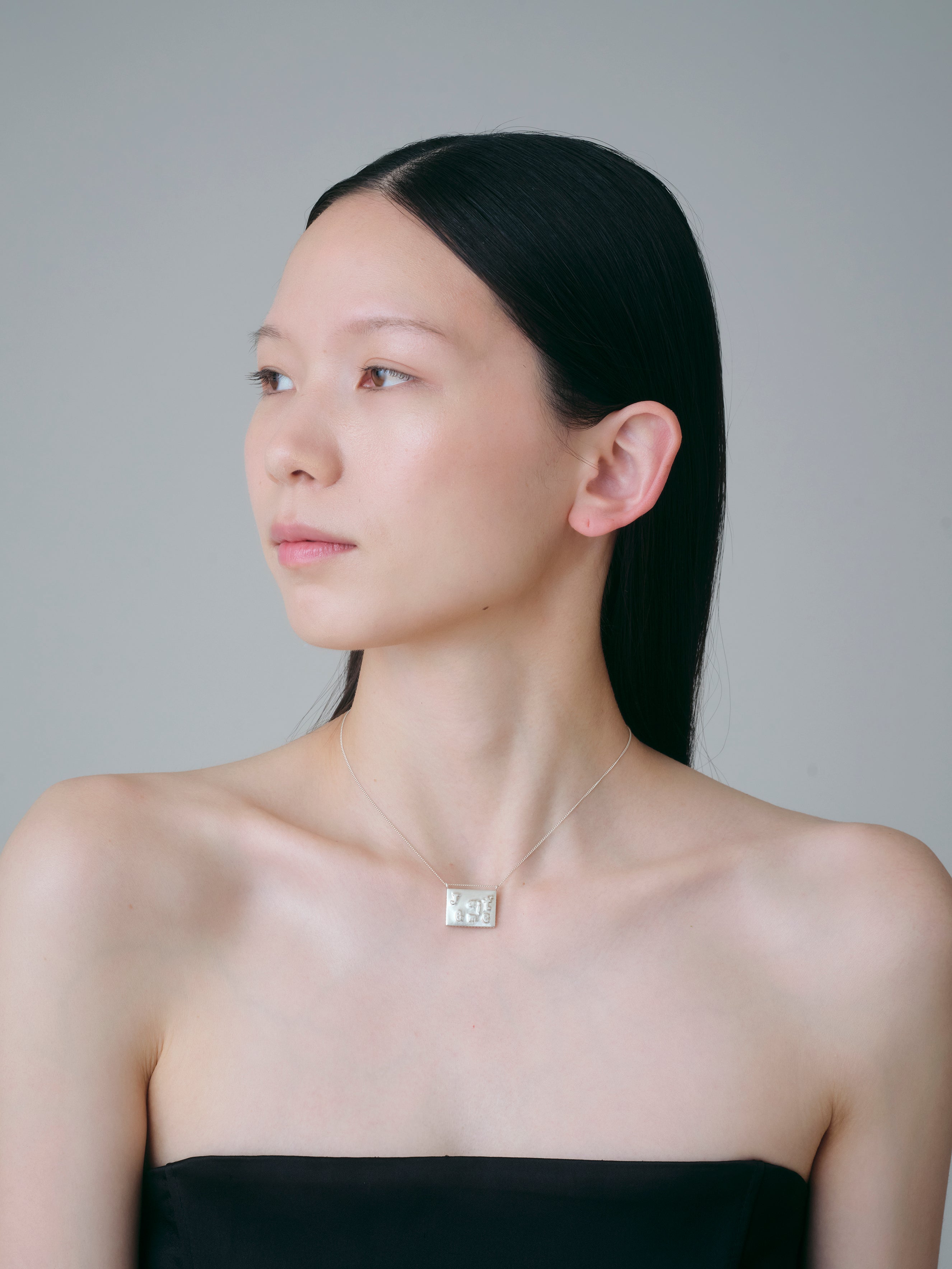Square Necklace Lettering-Silver-