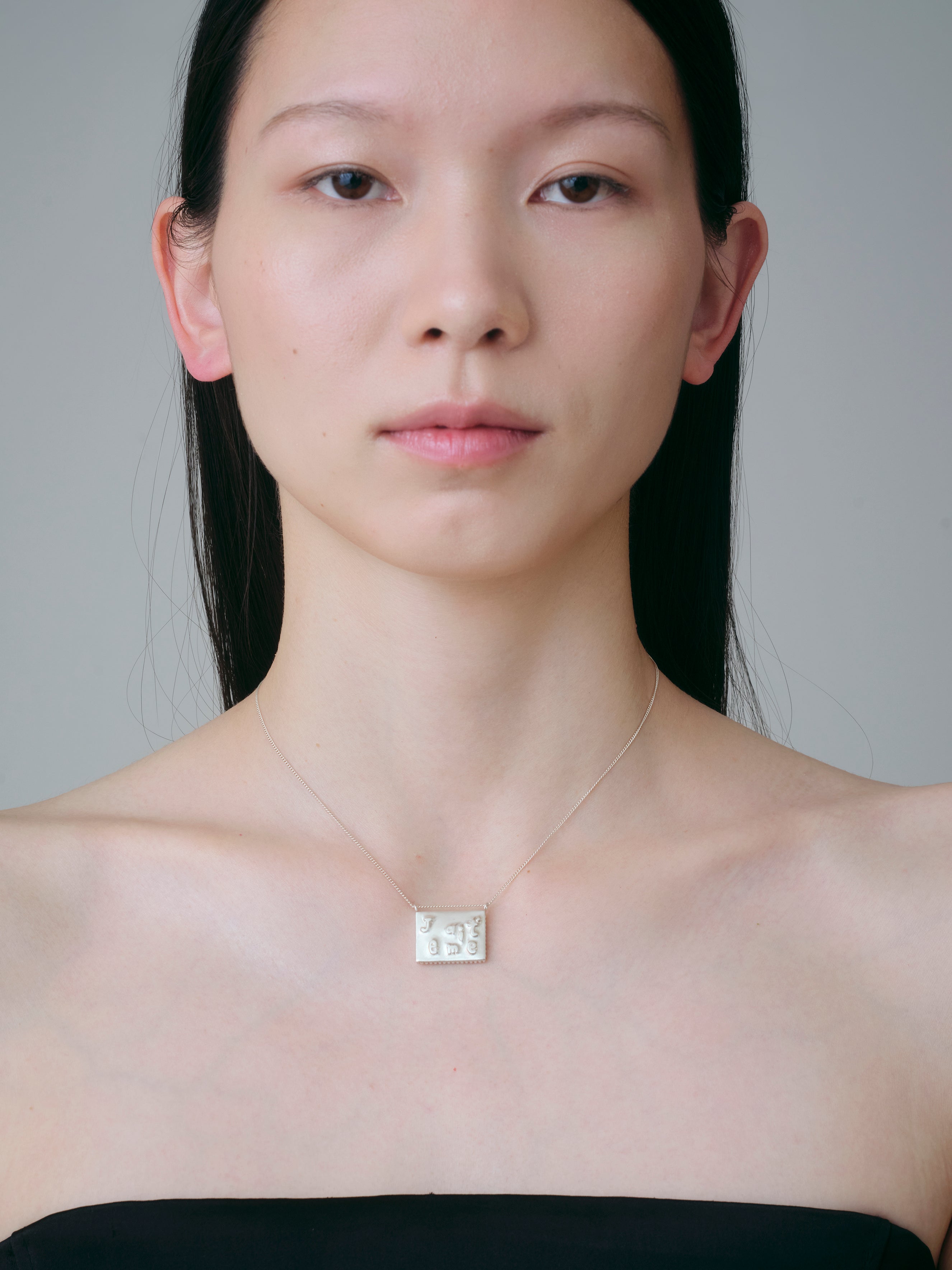 Square Necklace Lettering-Silver-