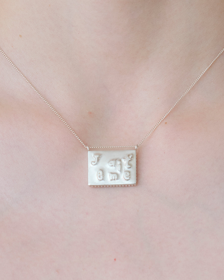 Square Necklace Lettering-Silver-