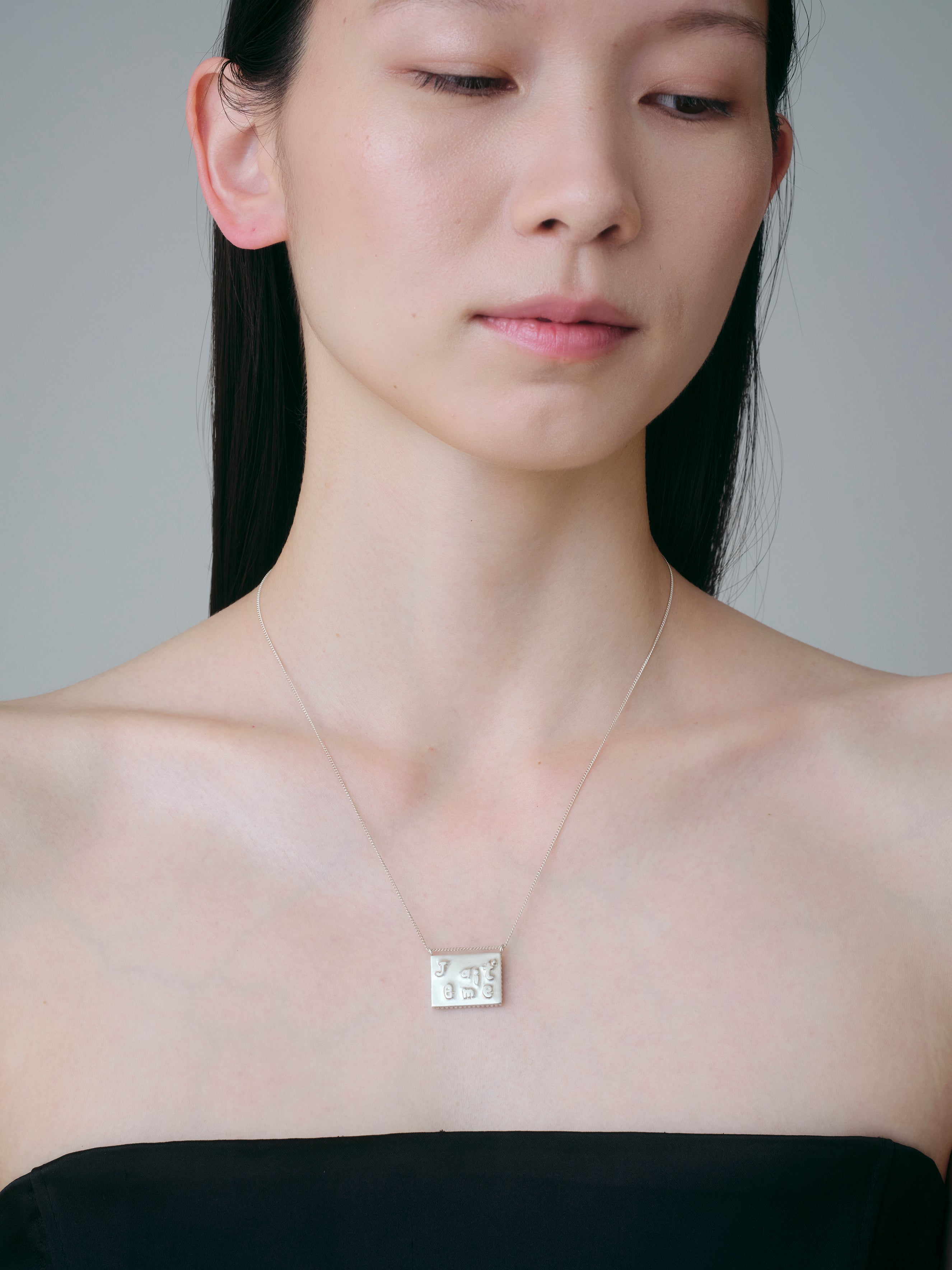 Square Necklace Lettering-Silver-