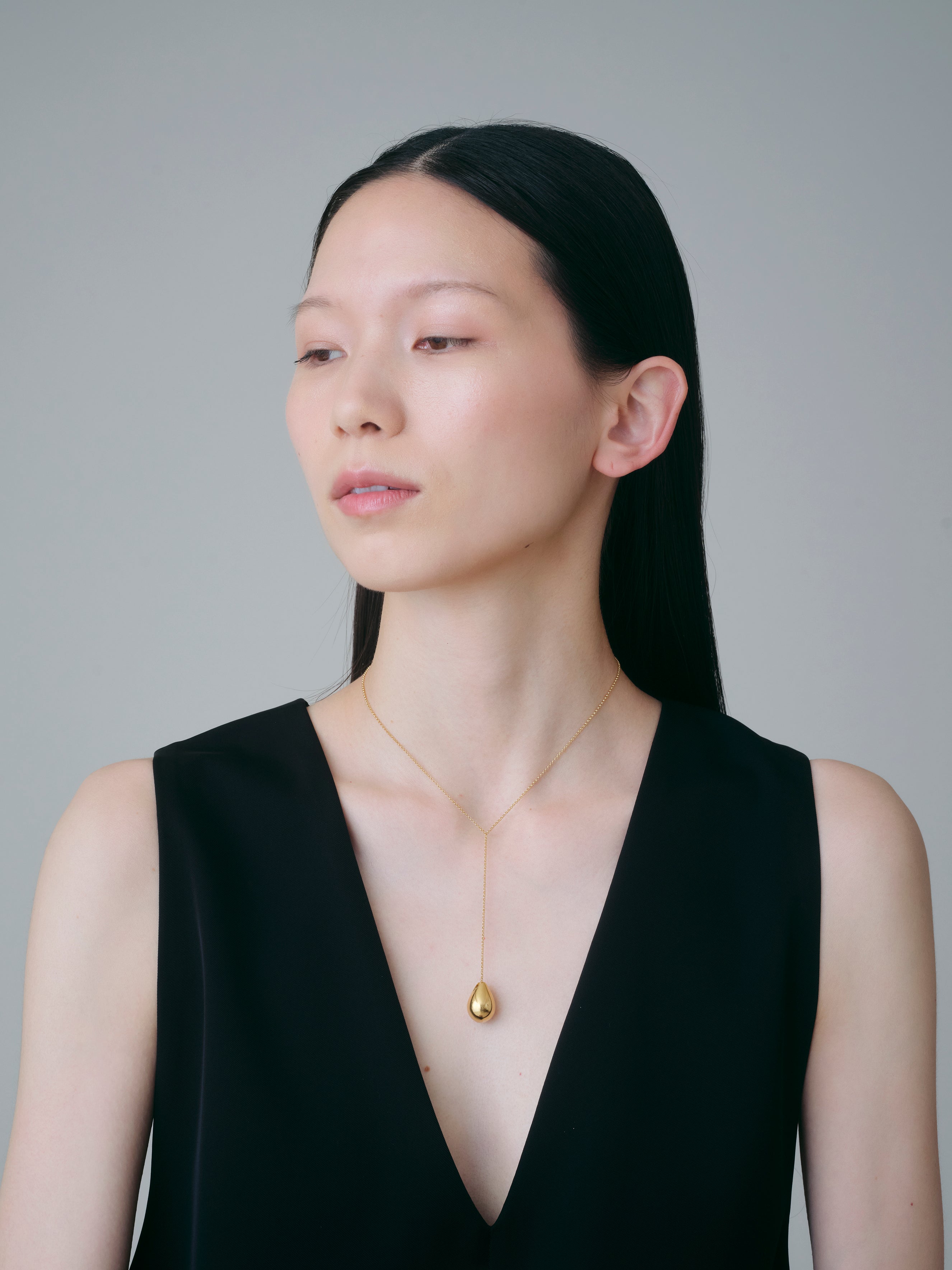 Drop Line Necklace L -Gold-