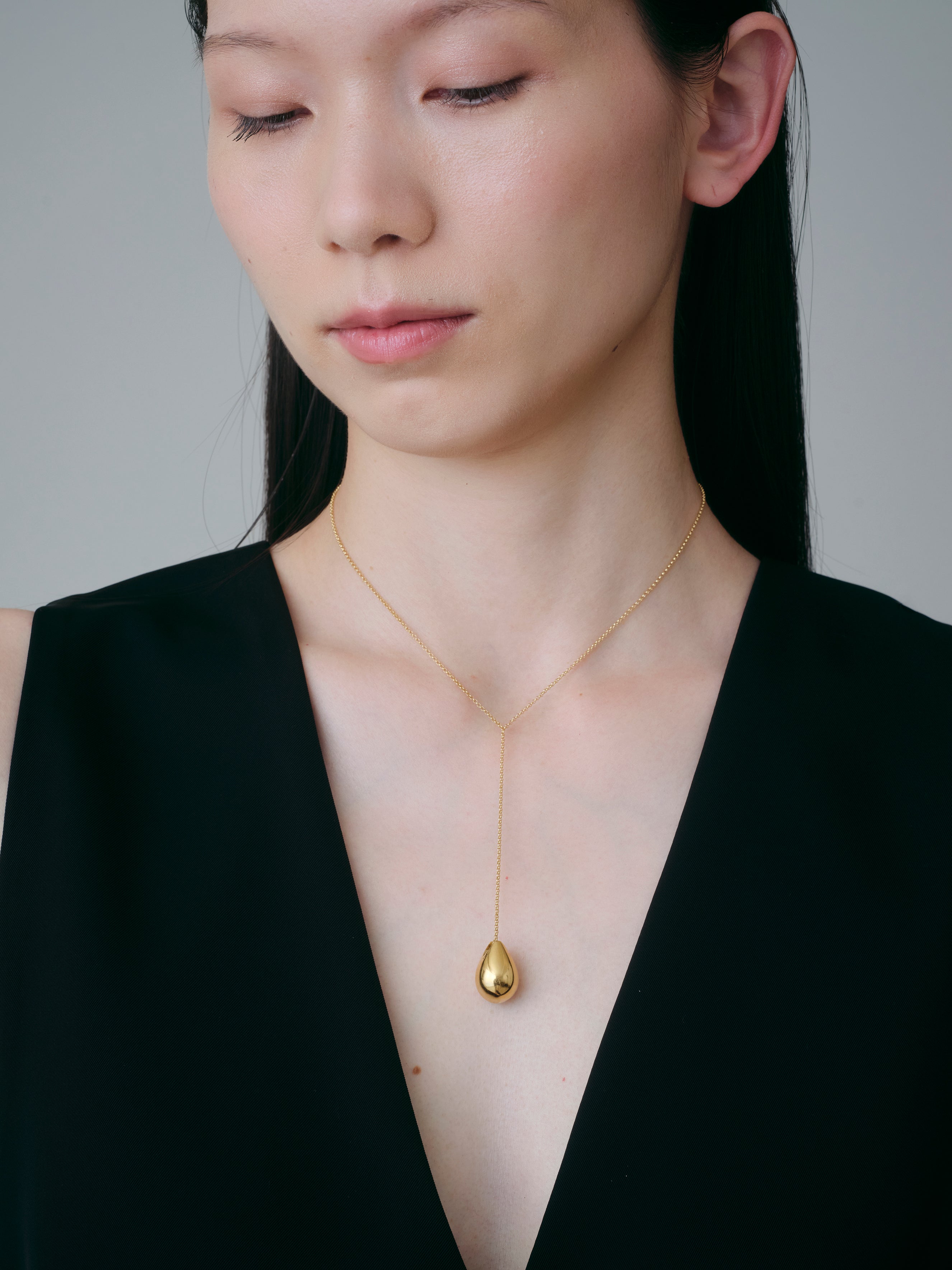 Drop Line Necklace L -Gold-