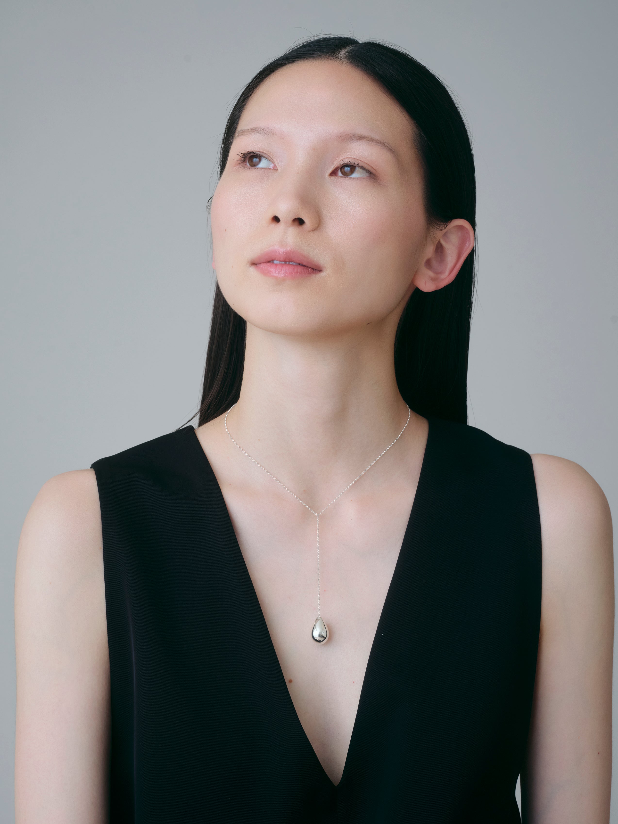 Drop Line Necklace L -Silver-
