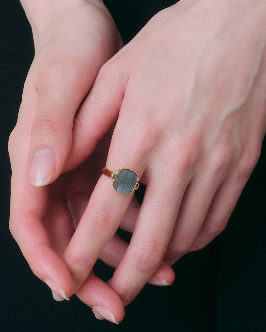 Black Shell Window Ring -Gold-