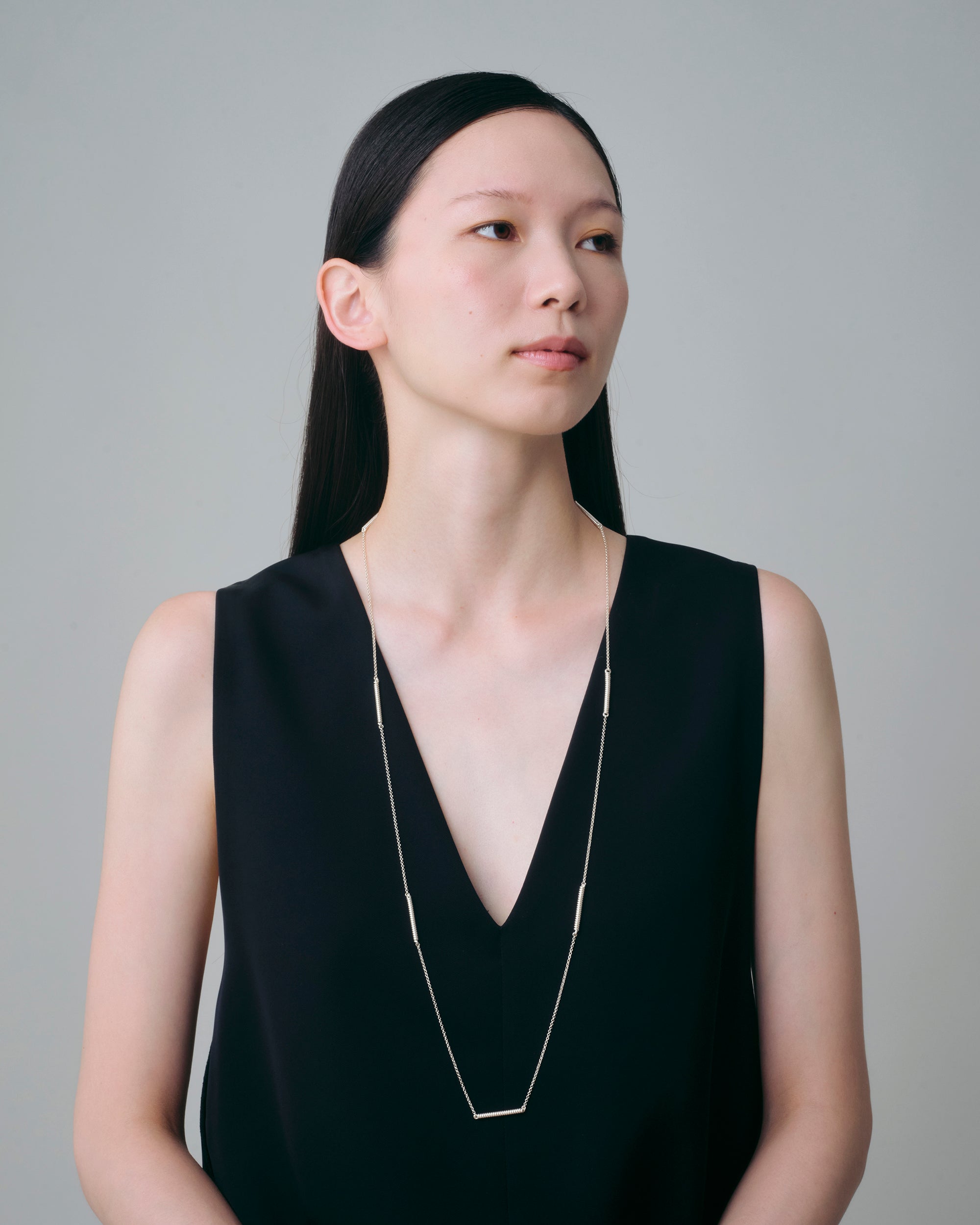 Spring Long Necklace -Silver-