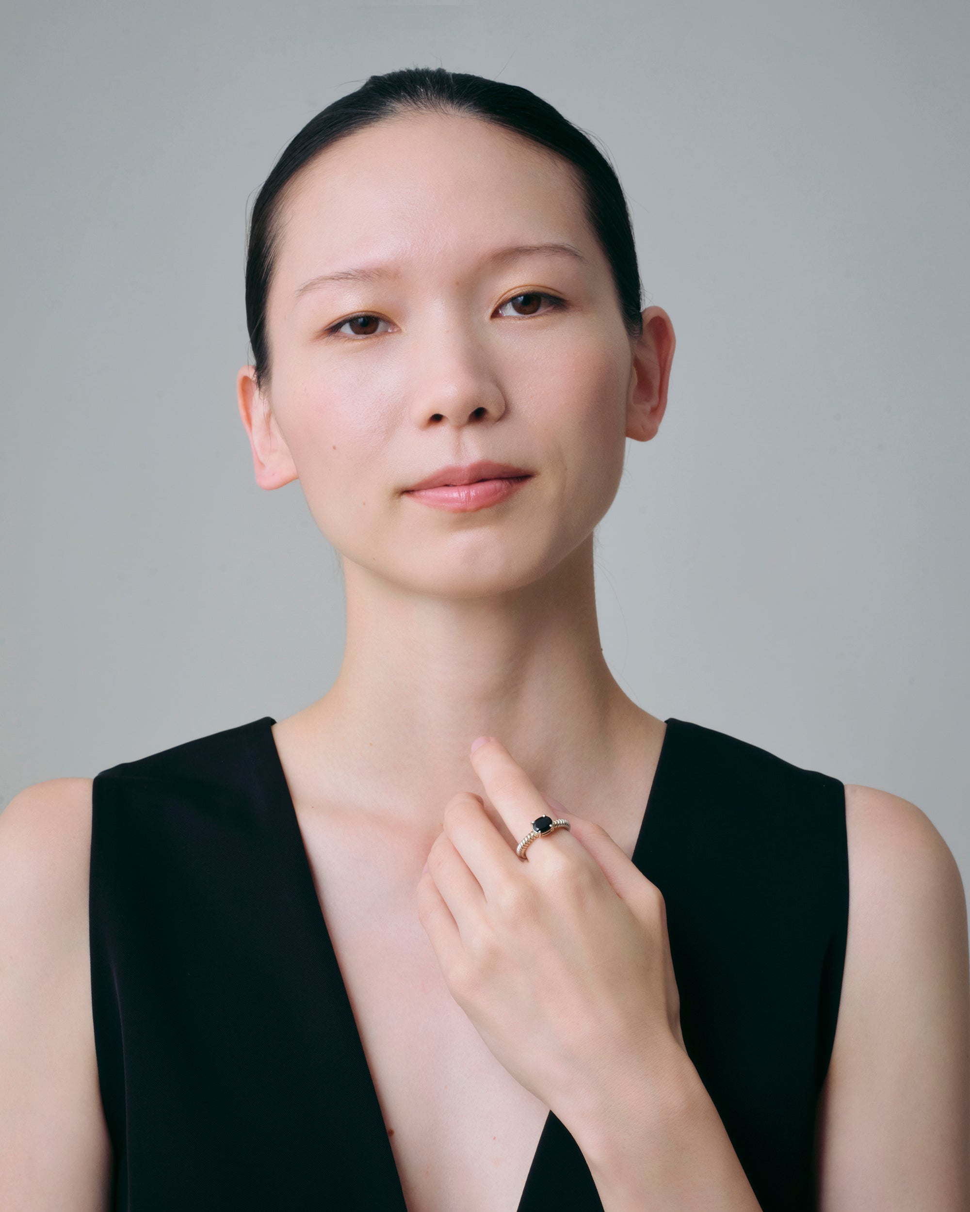 Onyx Spring Stone Ring -Silver-