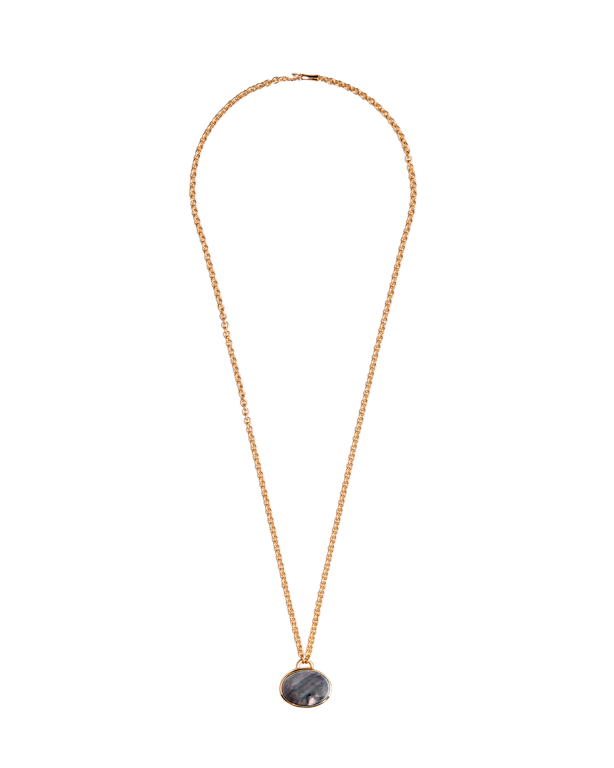 White Shell × Black Shell Oval Necklace -Gold-