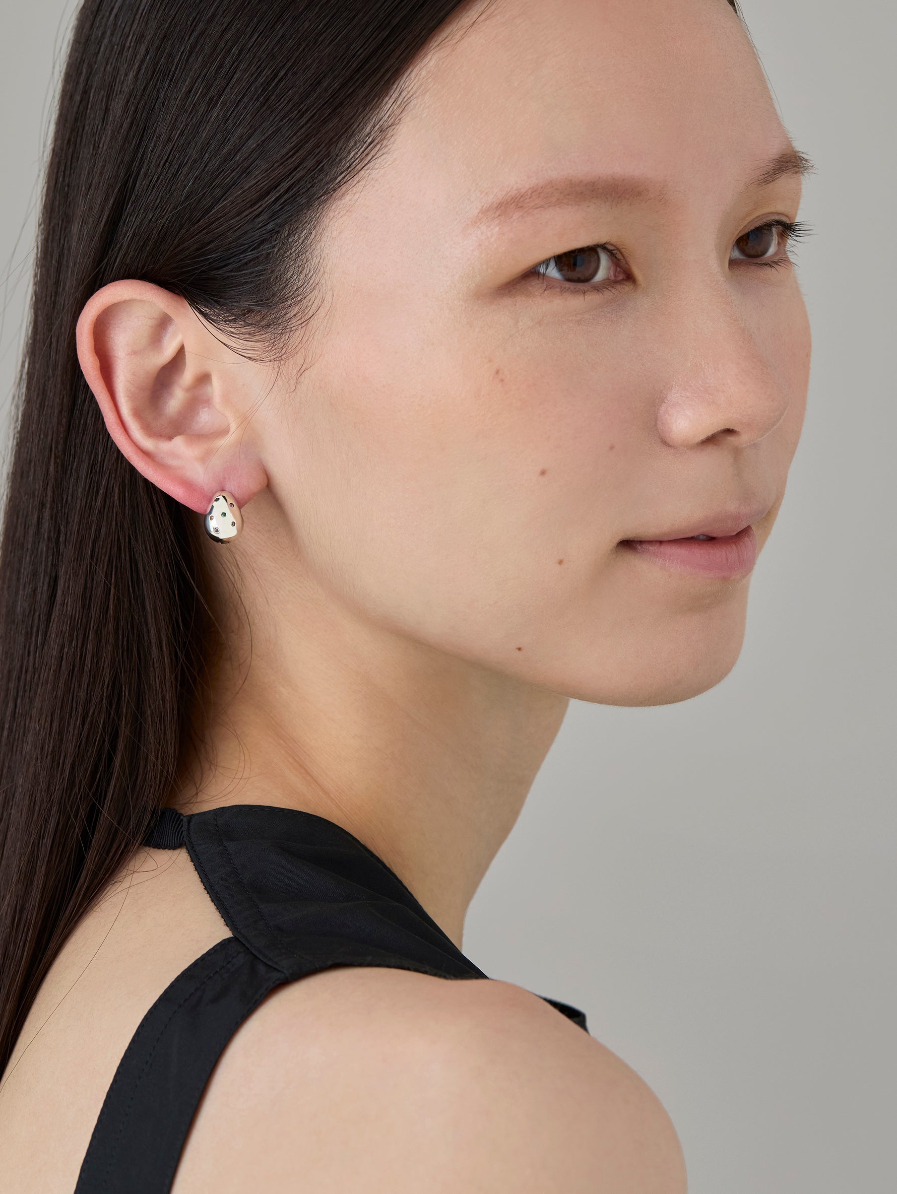 Drop Pierce S Multi Stone -Silver-