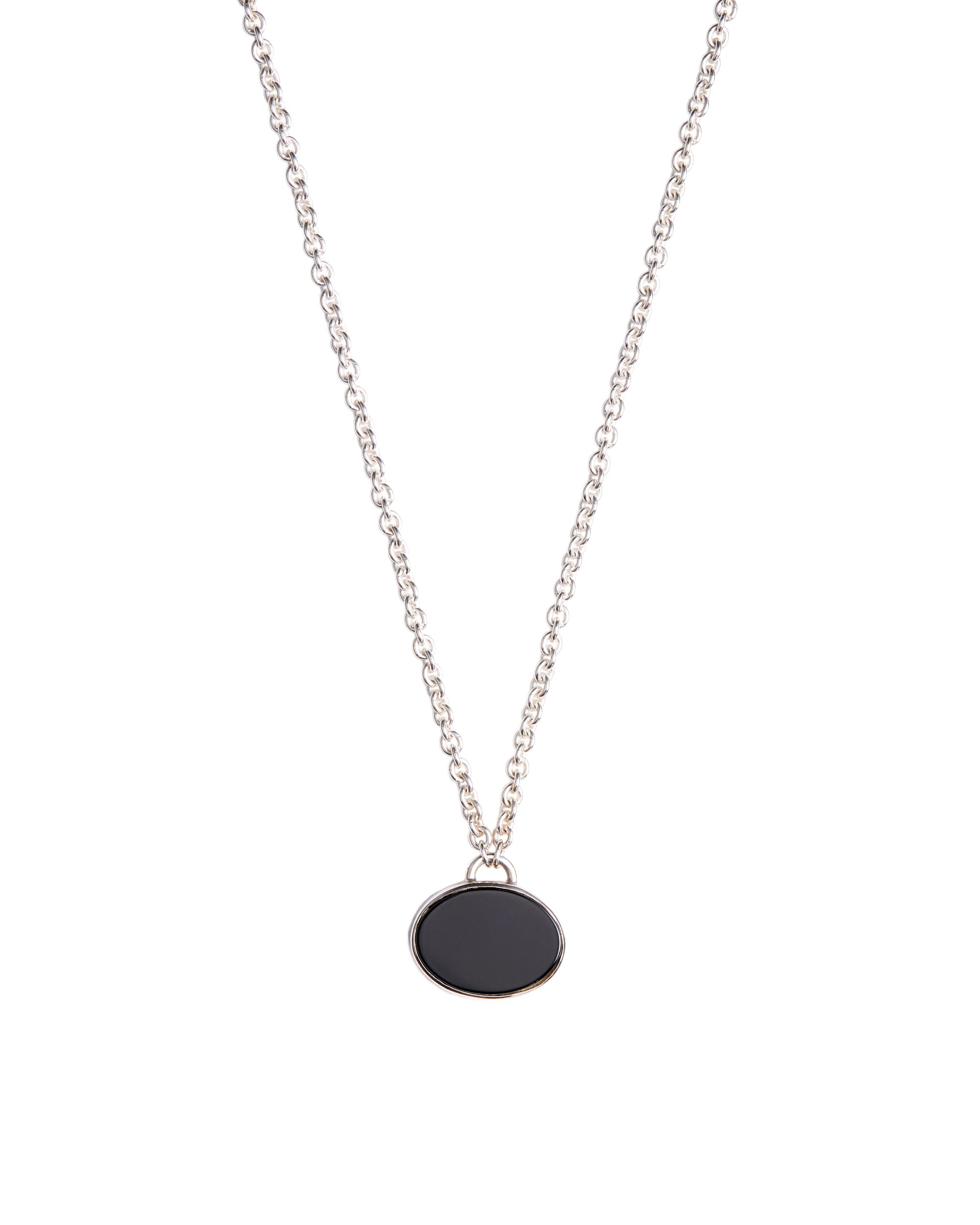 White Shell × Onyx Oval Necklace -Silver-