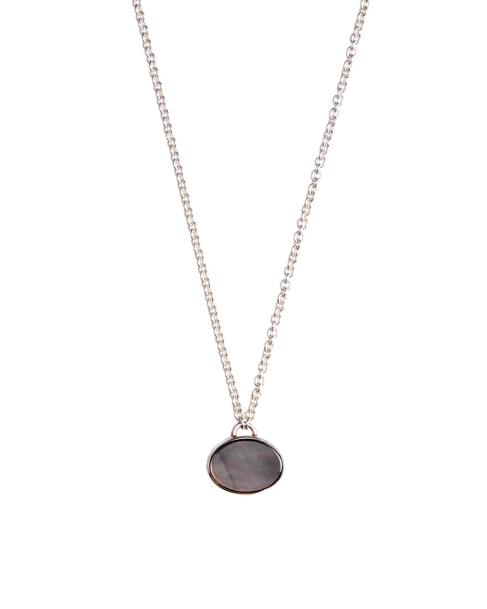 White Shell × Black Shell Oval Necklace -Silver-