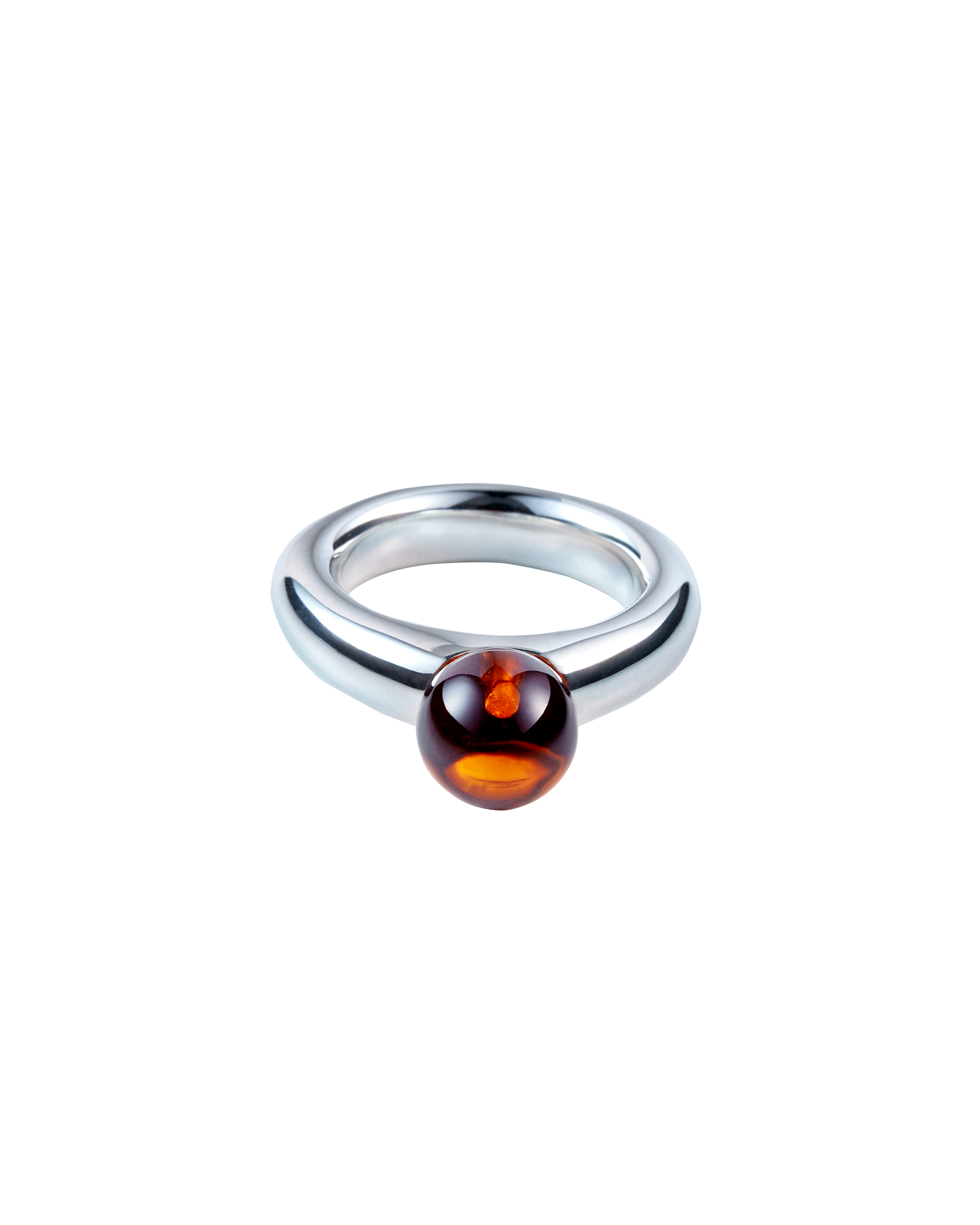 Sphere Amber Ring Brown -Silver-