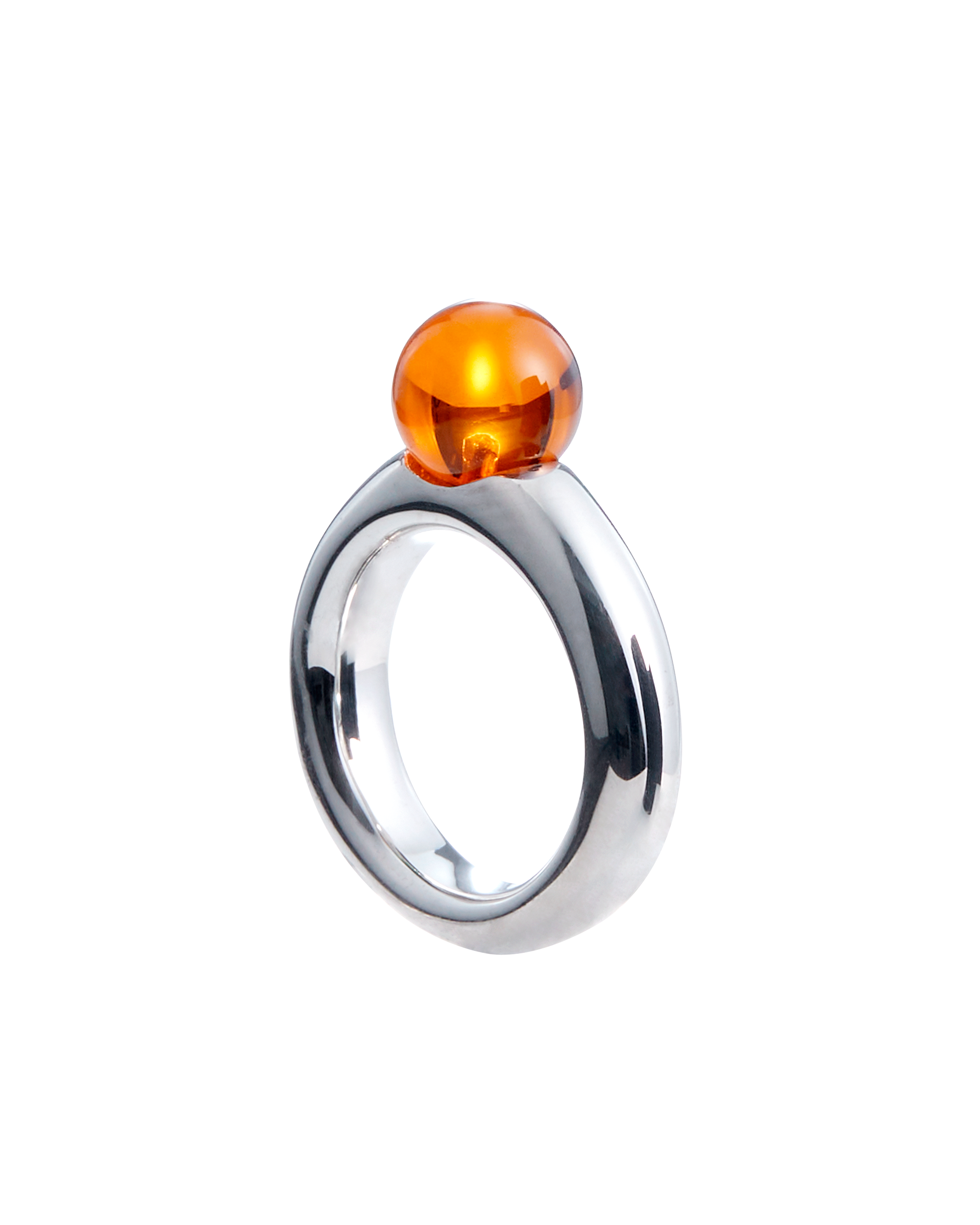 Sphere Amber Ring Brown -Silver-