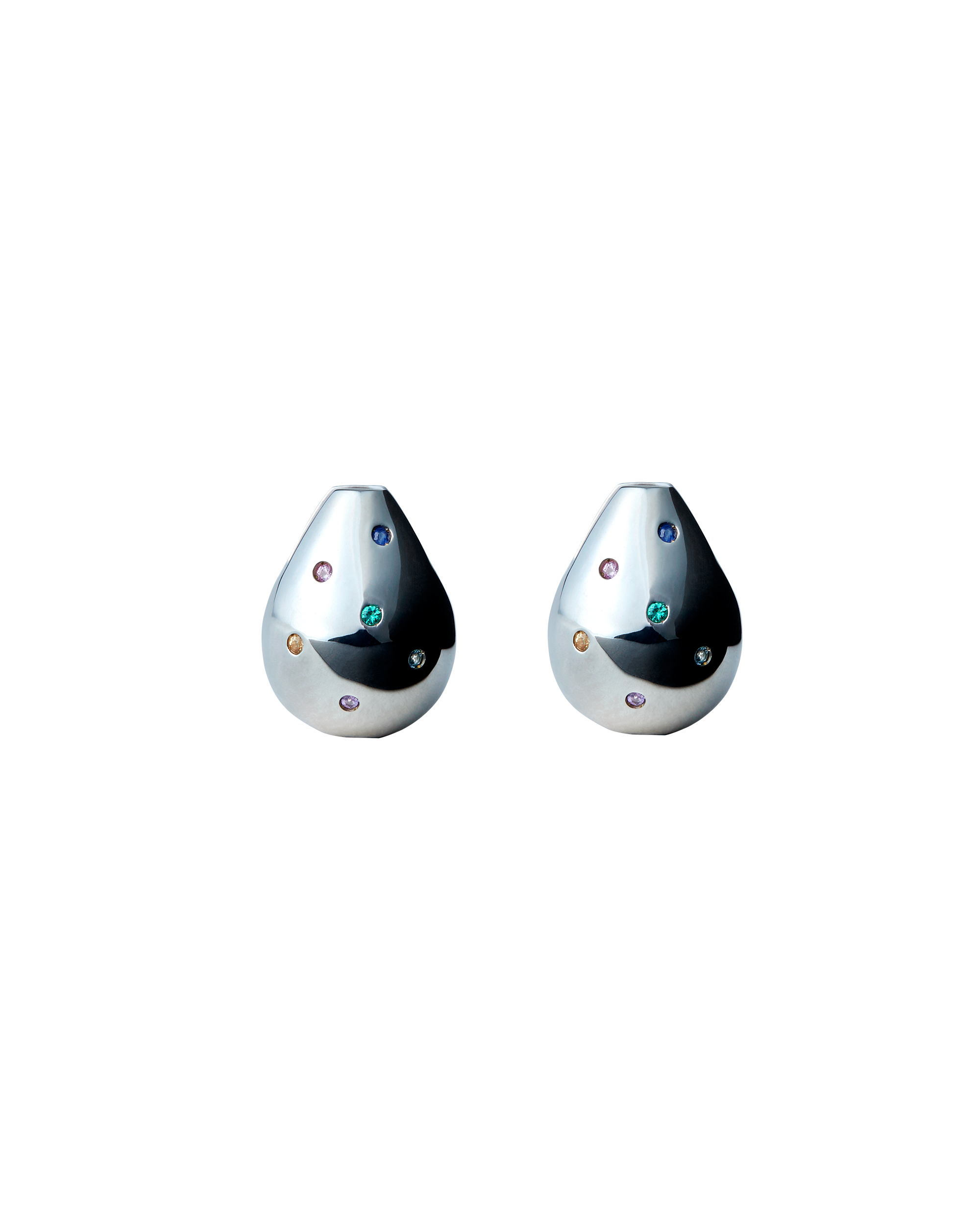 Drop Pierce Multi Stone -Silver-