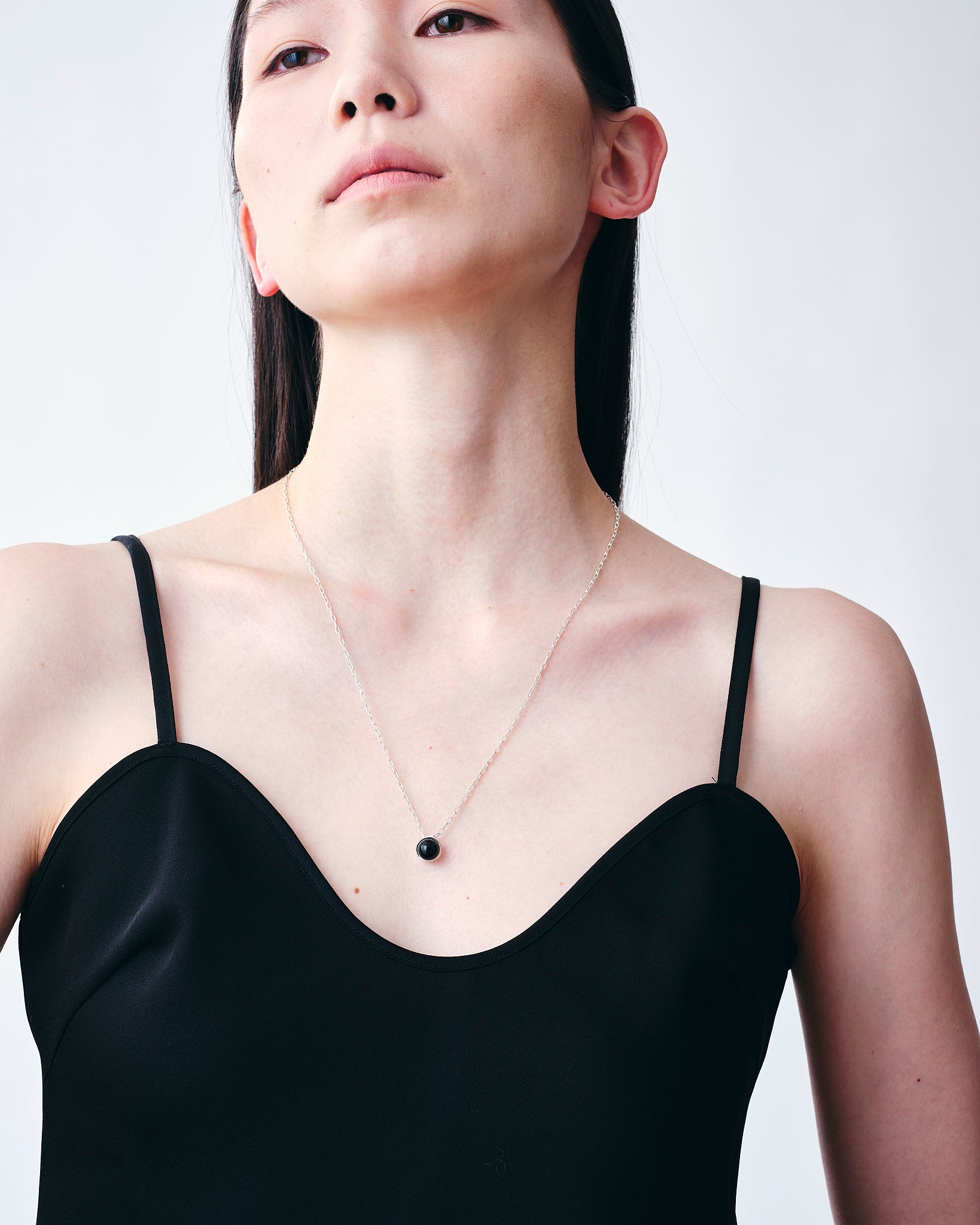 Onyx Cap Necklace Small -Silver-
