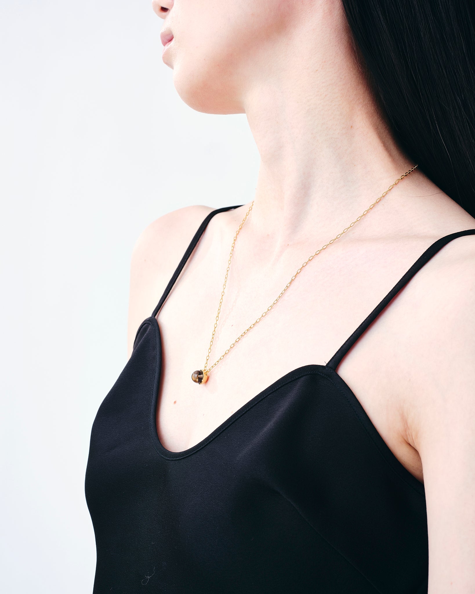 Smoky quartz Cap Necklace Small -Gold-