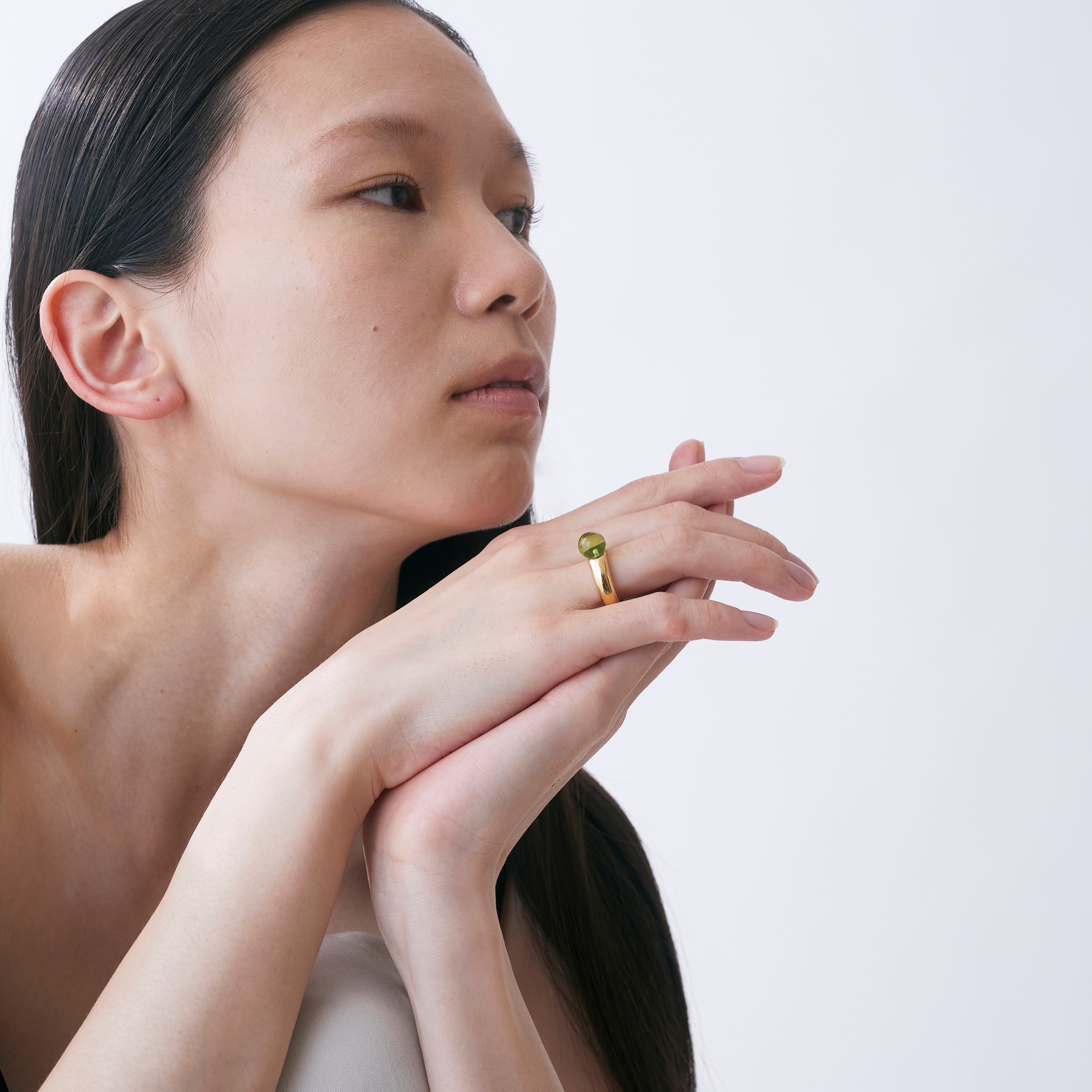 Sphere Amber Ring Gold -Green-