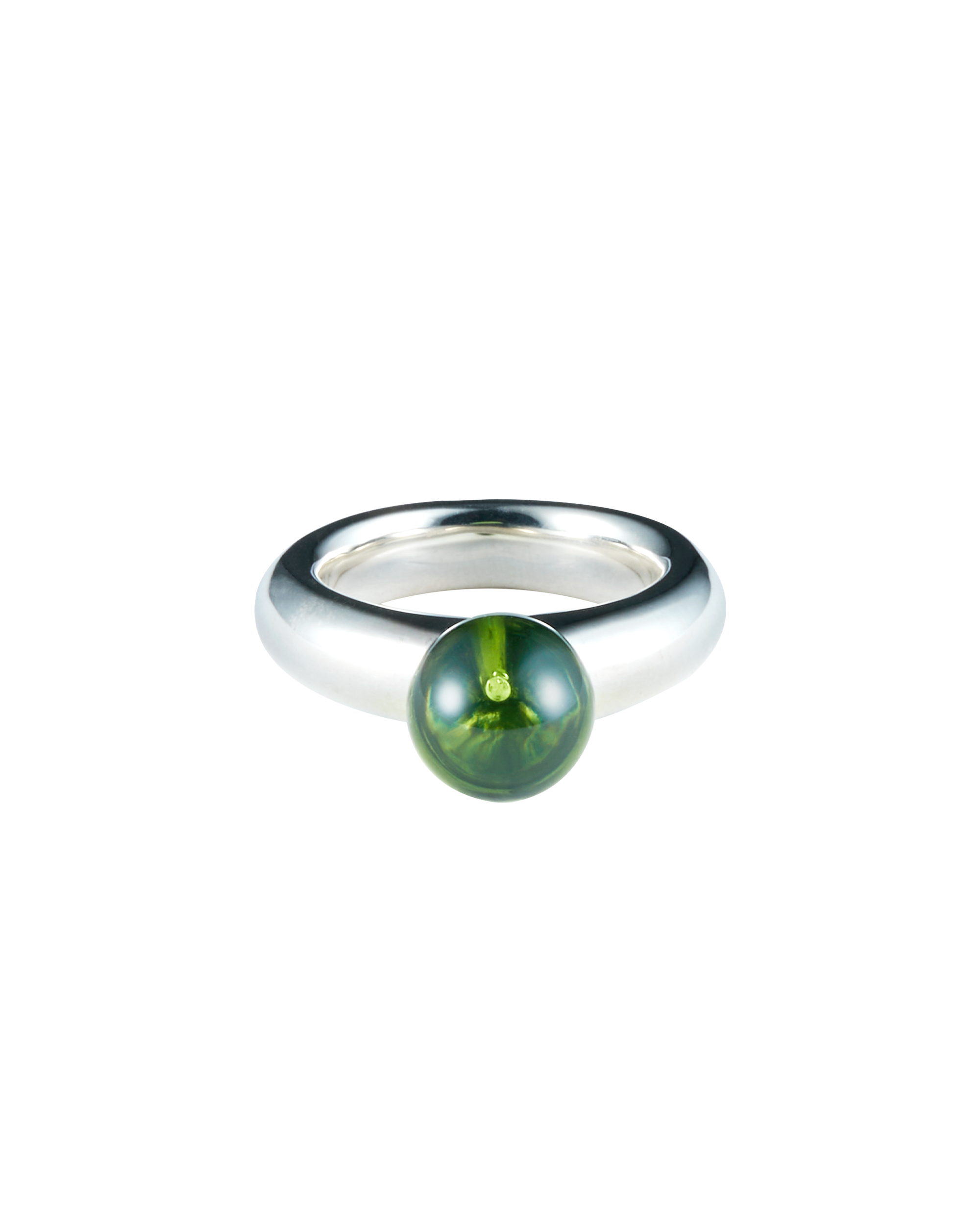 Sphere Amber Ring Silver -Green-